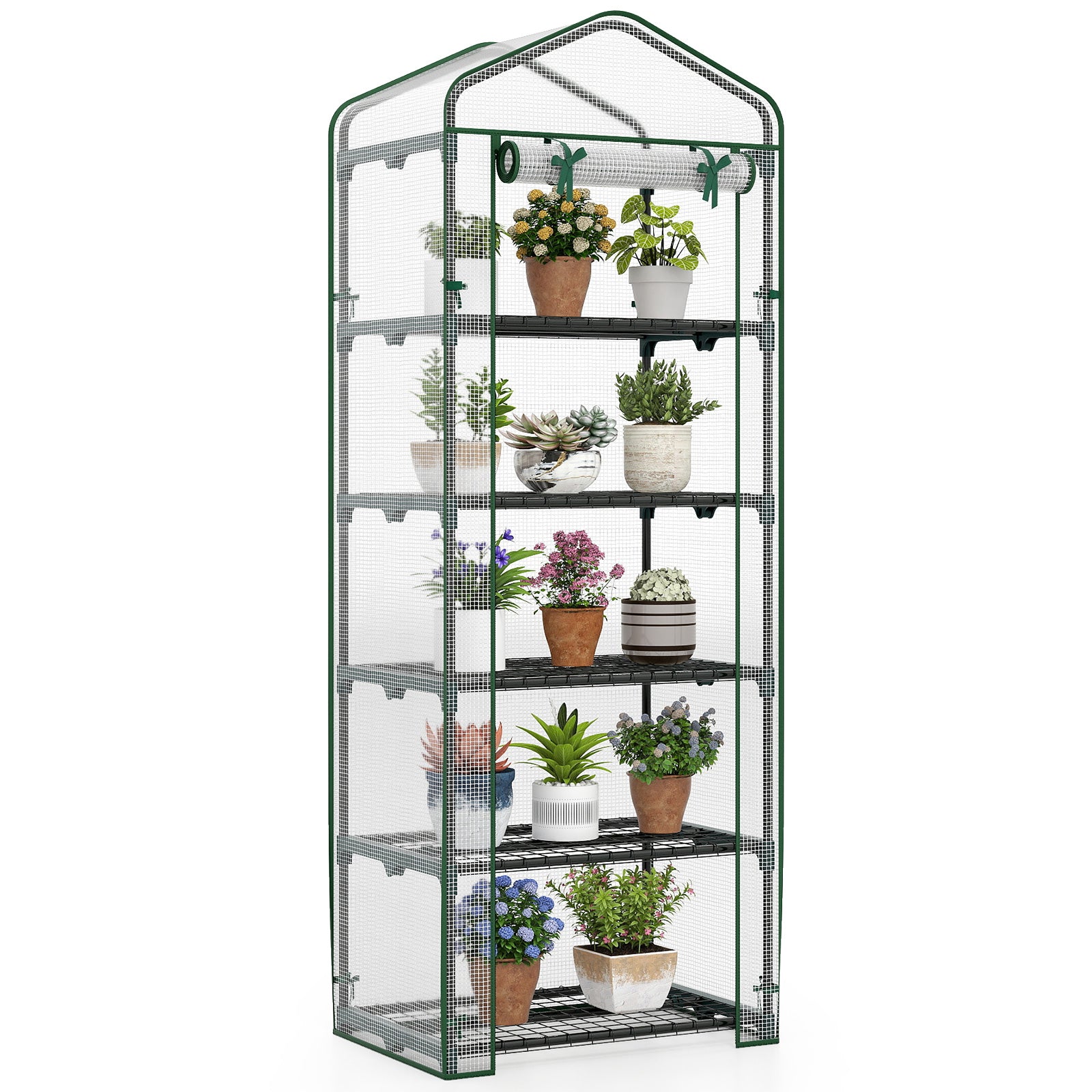 Mini Greenhouse Portable Plant Grow House with 5 Tier Shelves-White