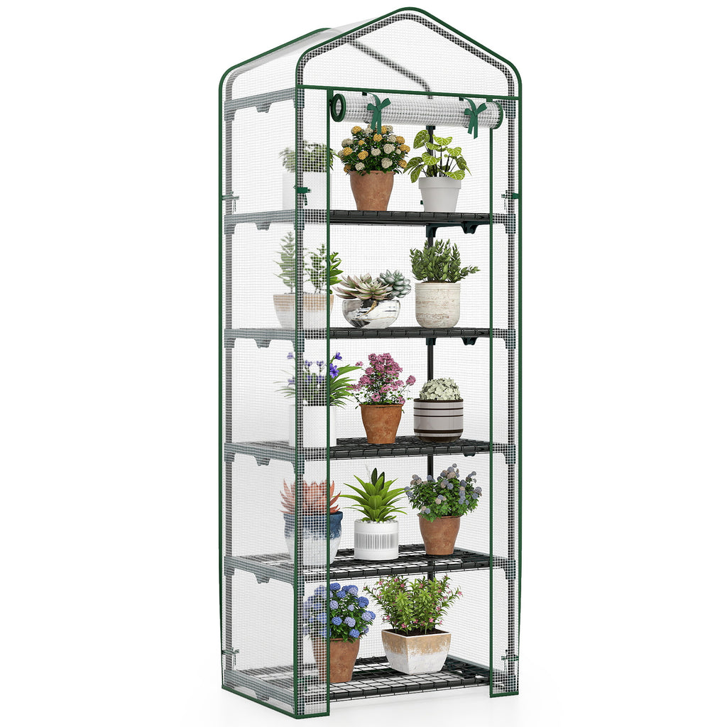 Mini-serre de jardin portable avec 5 étagères - Blanc