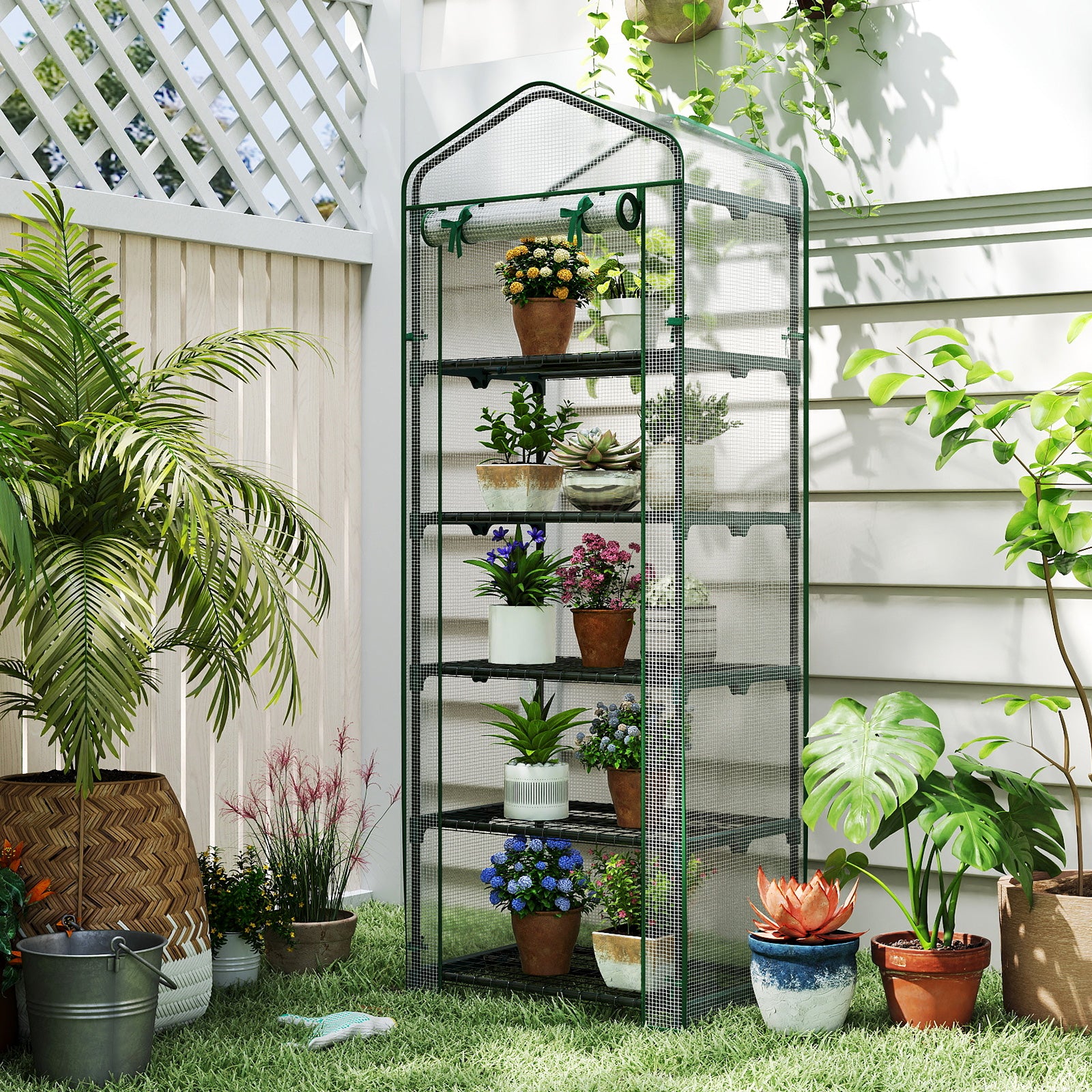 Mini Greenhouse Portable Plant Grow House with 5 Tier Shelves-White