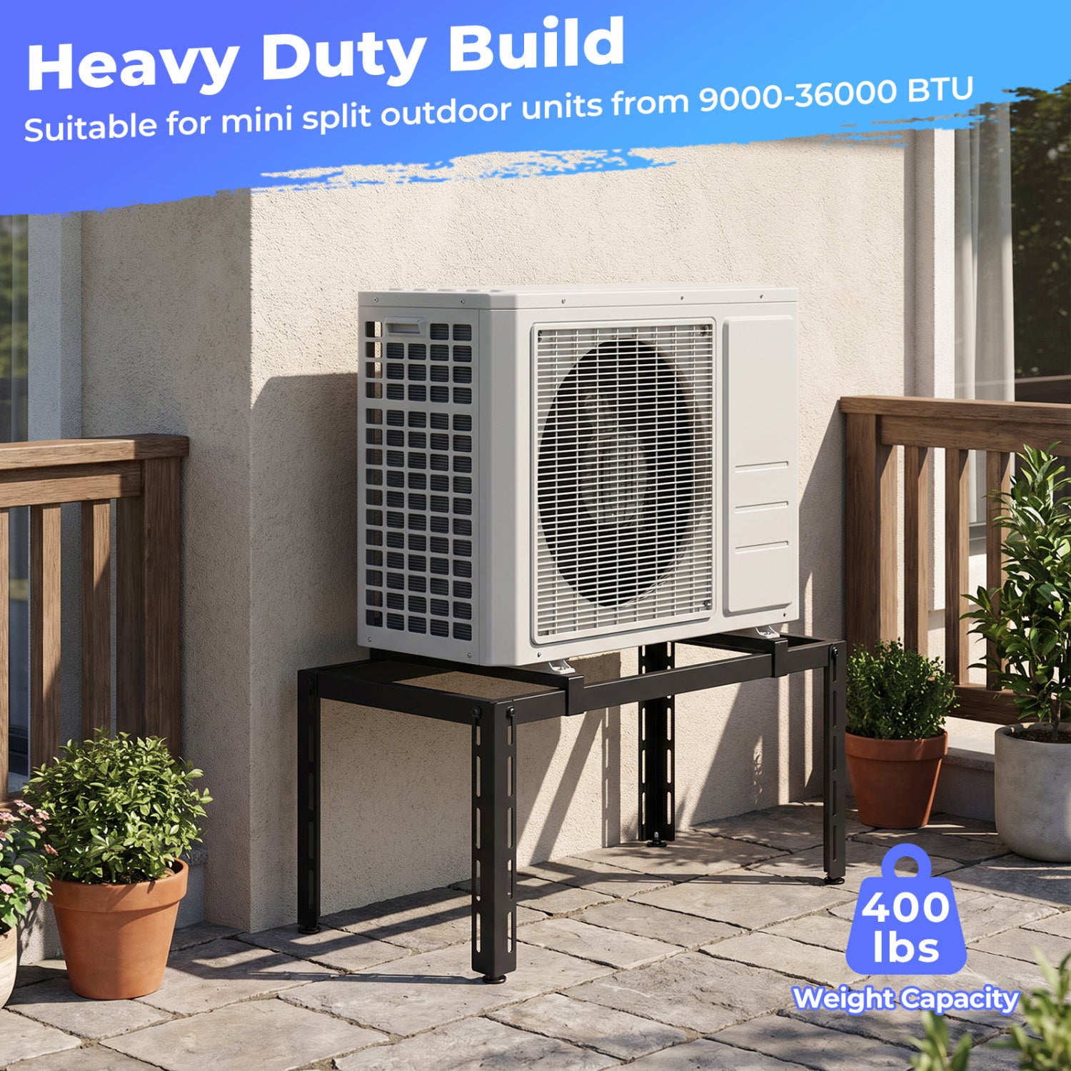 Mini Split Ground Stand Adjustable for 9000-36000 BTU Ductless Air Conditioners Heat Pump-Black