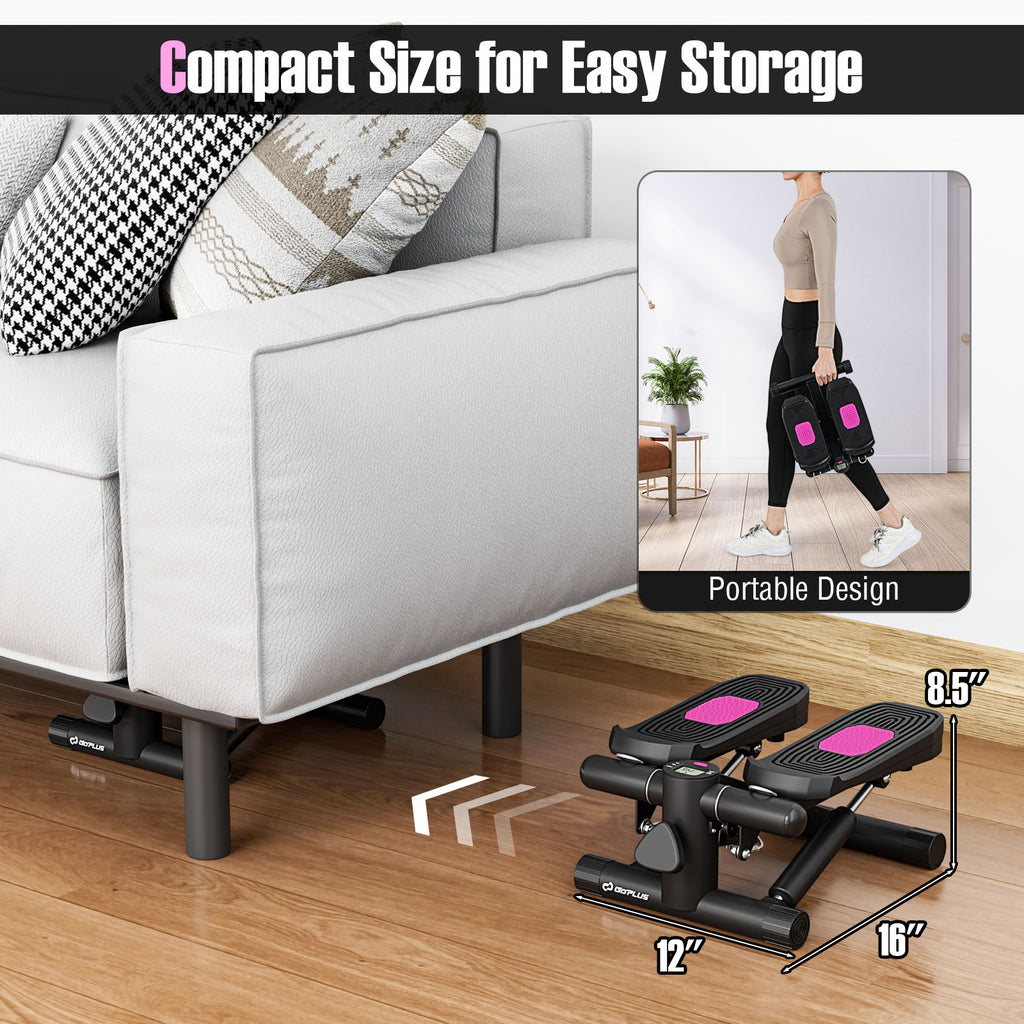Mini Stepper with Resistance Bands and Adjustable Height for Exercise at Home-Black