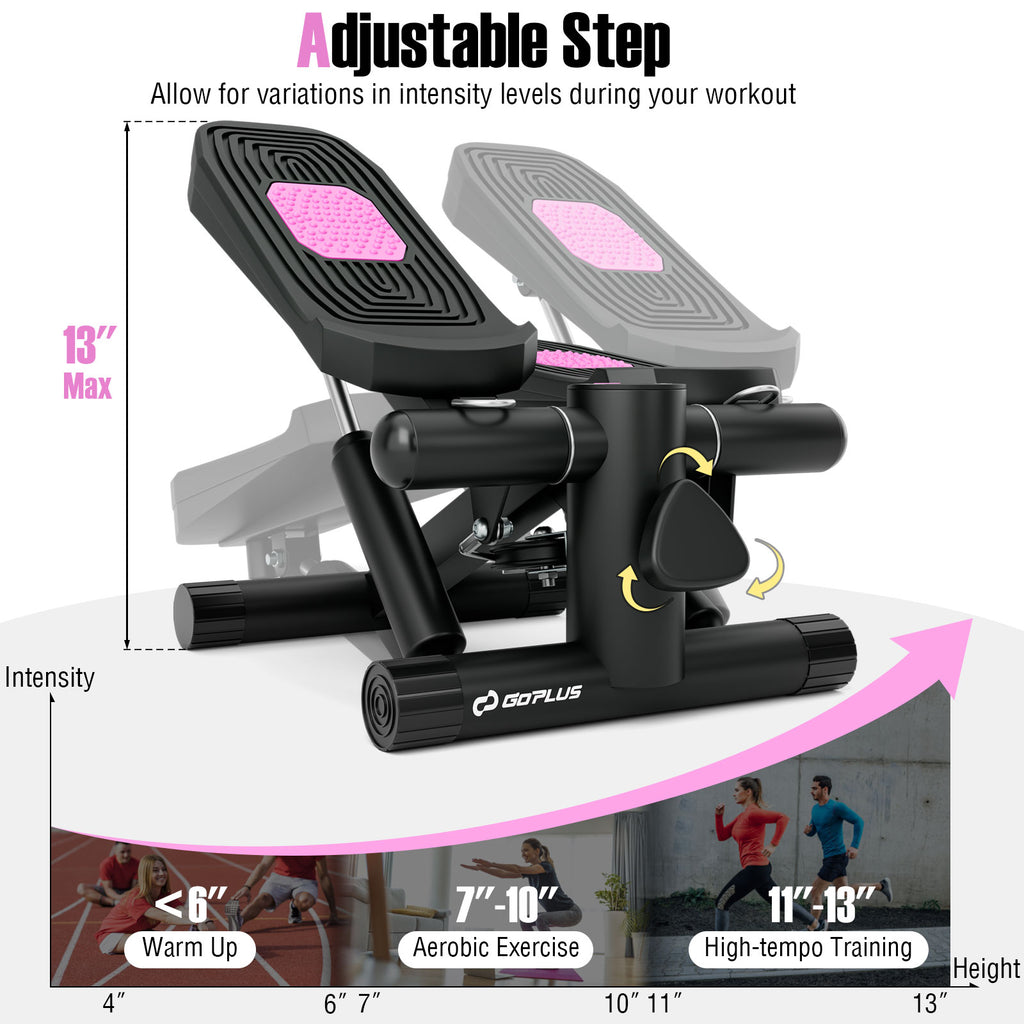 Mini Stepper with Resistance Bands and Adjustable Height for Exercise at Home-Black