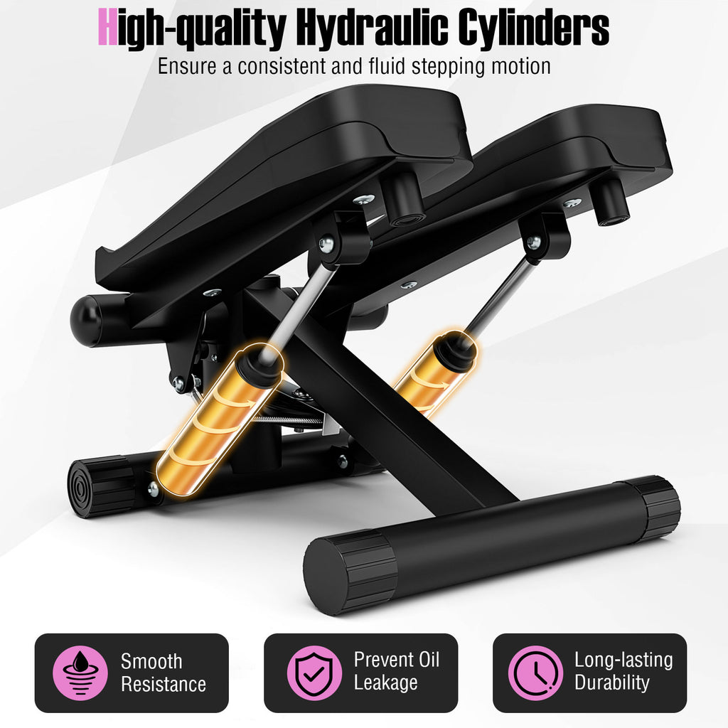 Mini Stepper with Resistance Bands and Adjustable Height for Exercise at Home-Black