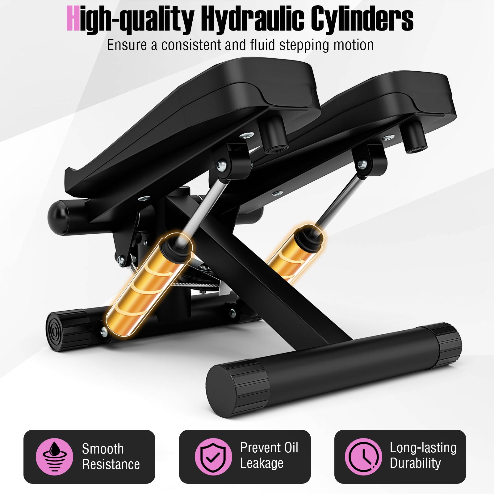 Mini Stepper with Resistance Bands and Adjustable Height for Exercise at Home-Black