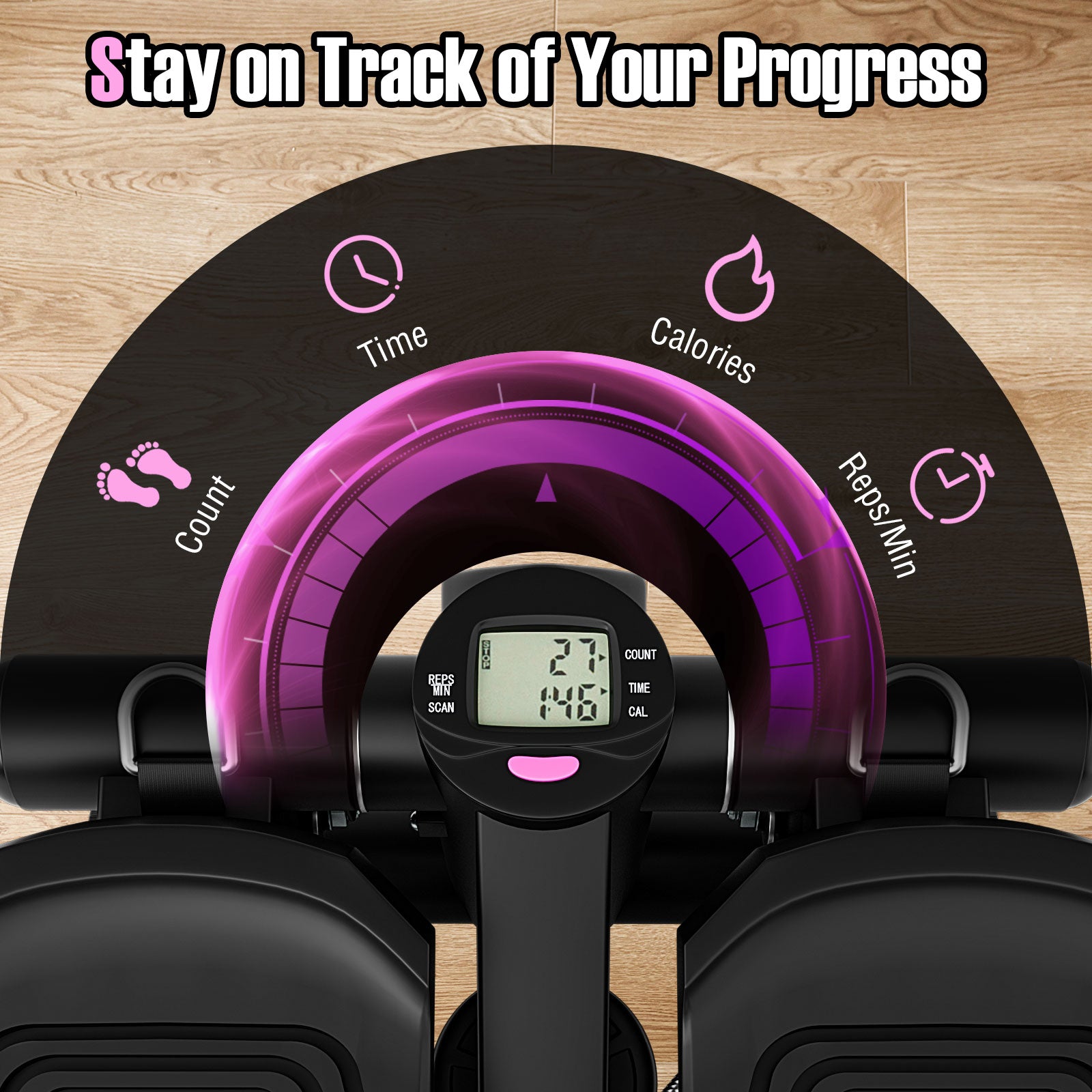 Mini Stepper with Resistance Bands and Adjustable Height for Exercise at Home-Black