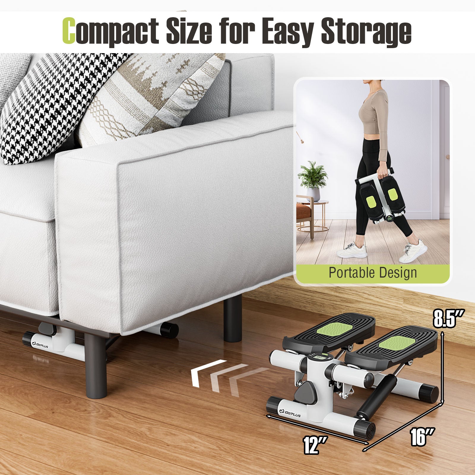 Mini Stepper with Resistance Bands and Adjustable Height for Exercise at Home-White