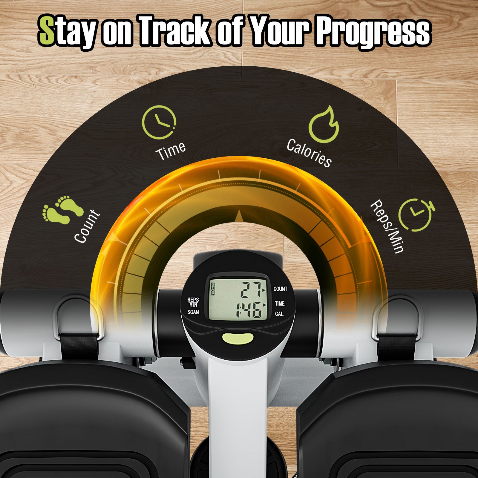 Mini Stepper with Resistance Bands and Adjustable Height for Exercise at Home-White