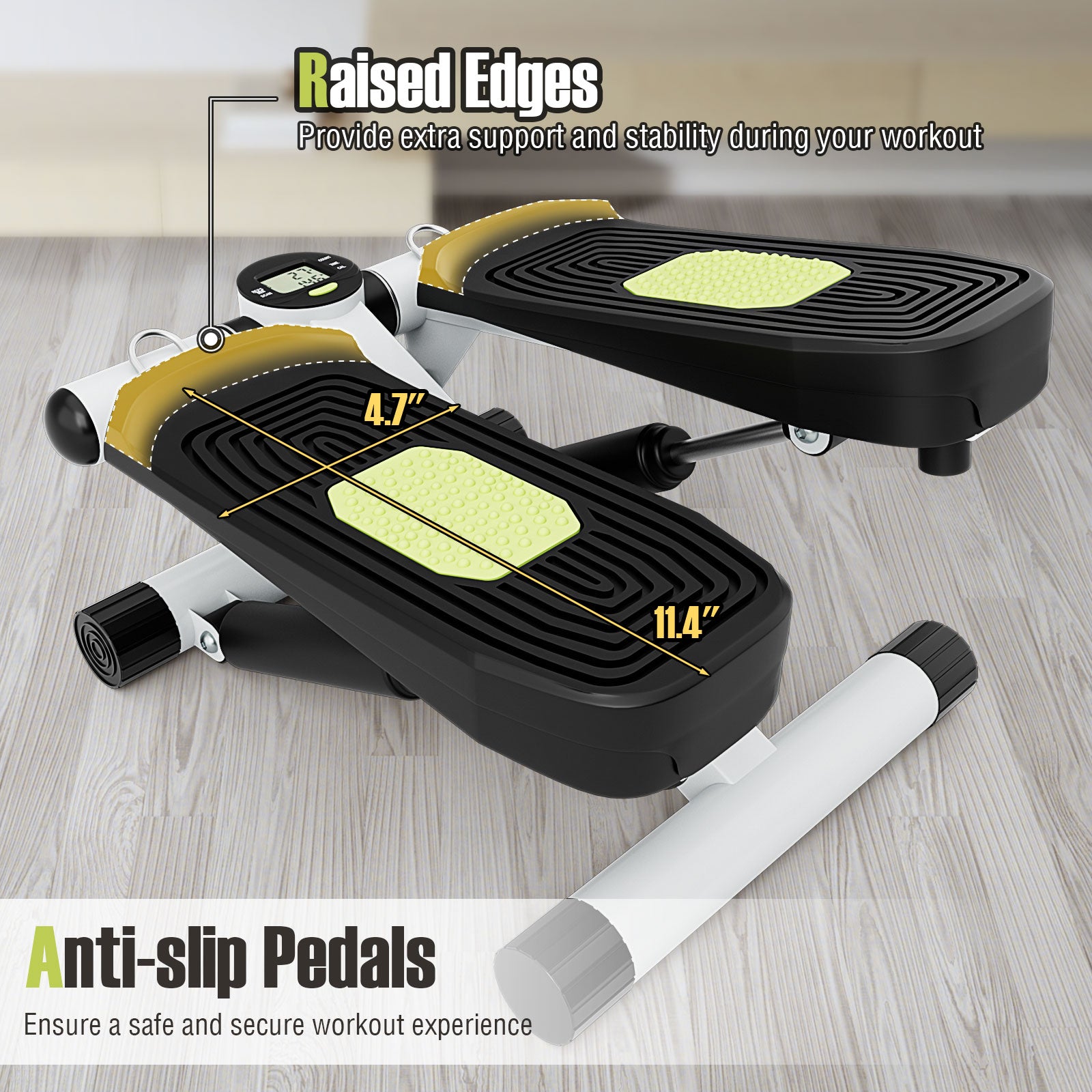 Mini Stepper with Resistance Bands and Adjustable Height for Exercise at Home-White