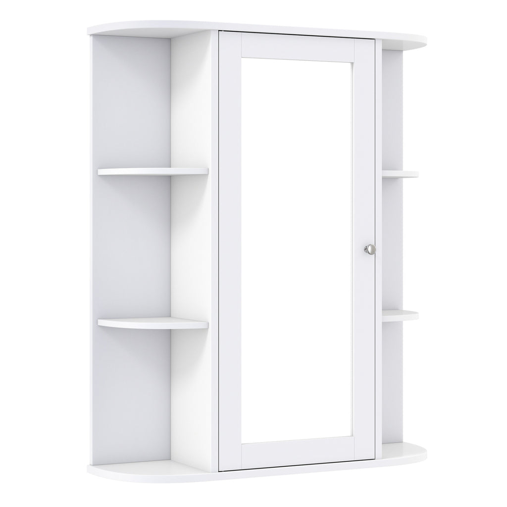 Mirrored Bathroom Medicine Cabinet with Single Mirror Door and Adjustable Shelf-White
