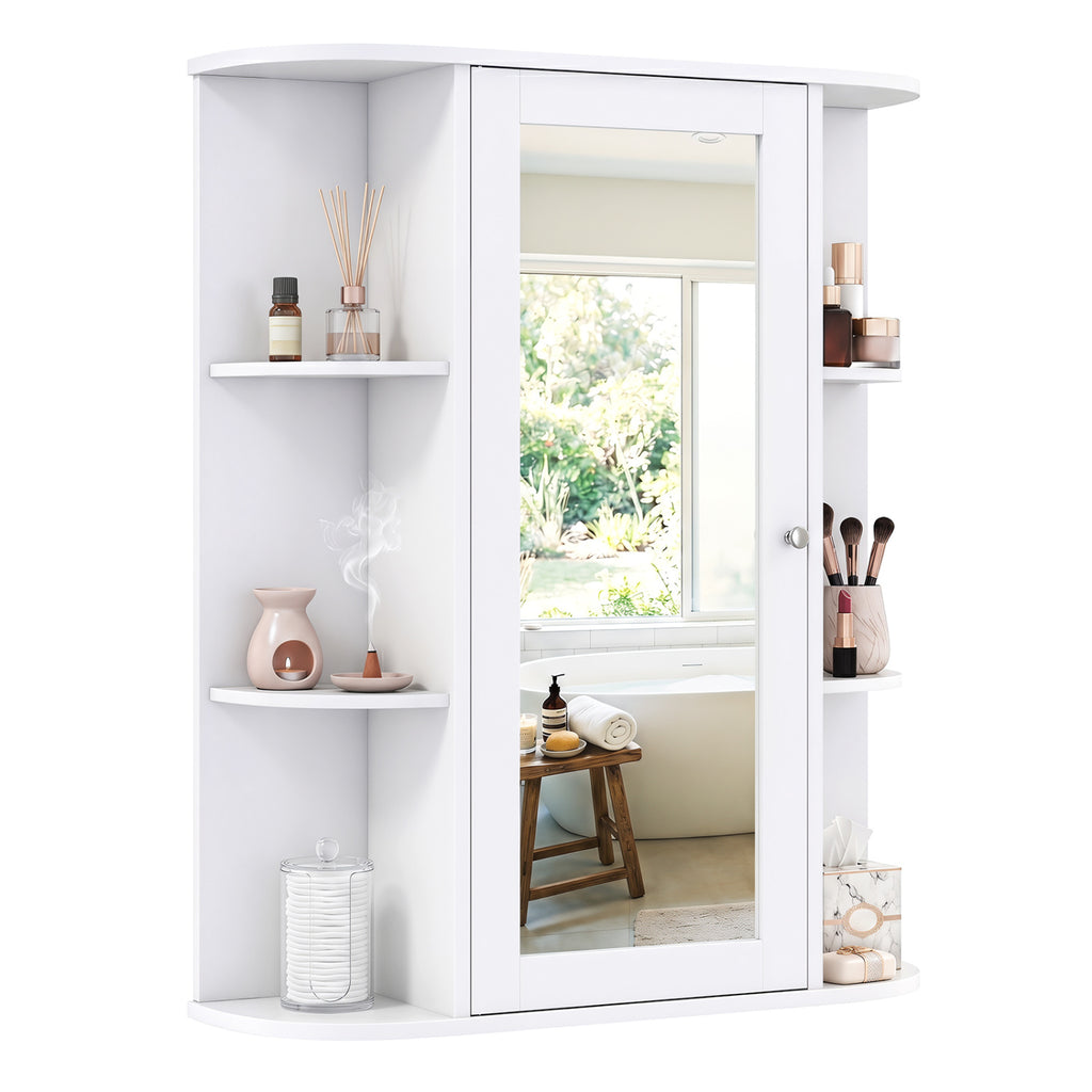 Mirrored Bathroom Medicine Cabinet with Single Mirror Door and Adjustable Shelf-White