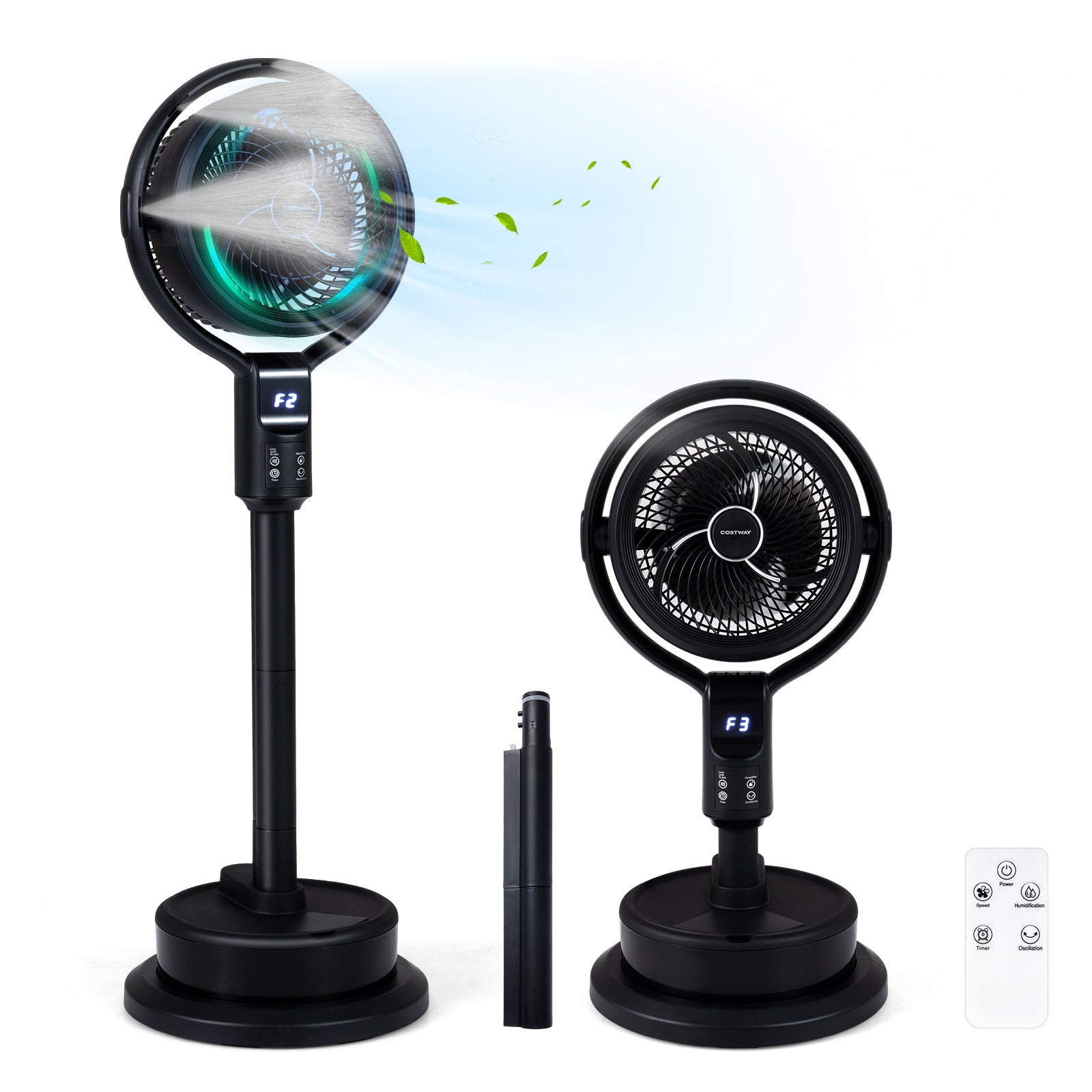 Misting Pedestal Fan Air Circulator with 90° Auto Oscillation Floor Standing Fan with 8 Speeds-Black