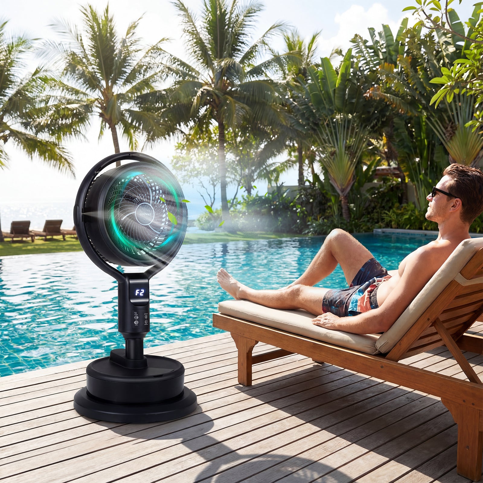 Misting Pedestal Fan Air Circulator with 90° Auto Oscillation Floor Standing Fan with 8 Speeds-Black