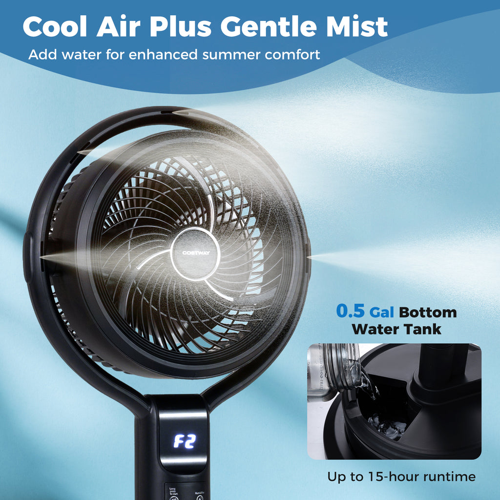 Misting Pedestal Fan Air Circulator with 90° Auto Oscillation Floor Standing Fan with 8 Speeds-Black