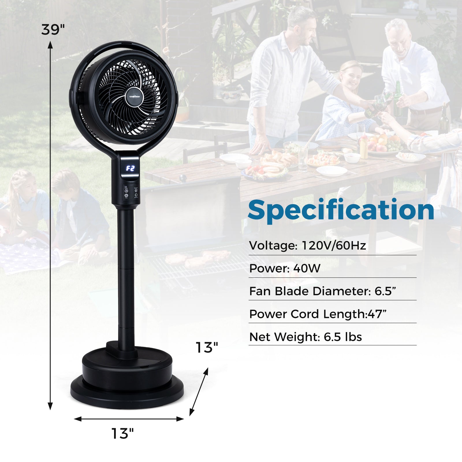 Misting Pedestal Fan Air Circulator with 90° Auto Oscillation Floor Standing Fan with 8 Speeds-Black