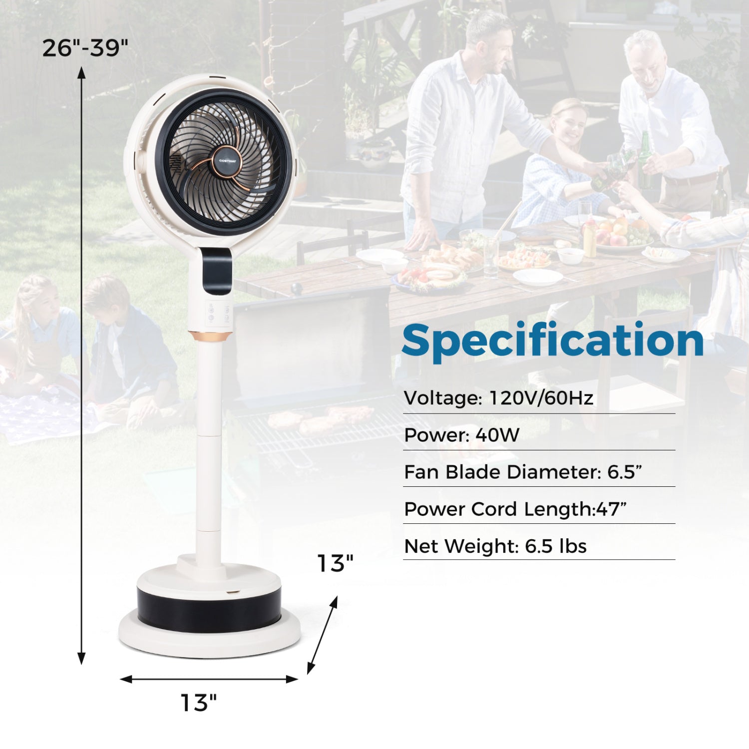 Misting Pedestal Fan Air Circulator with 90° Auto Oscillation Floor Standing Fan with 8 Speeds-White