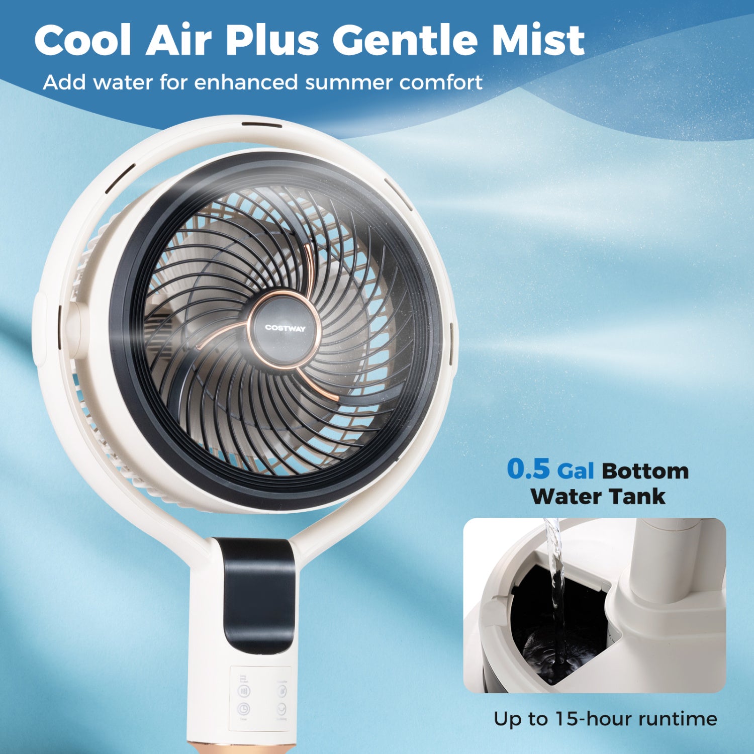Misting Pedestal Fan Air Circulator with 90° Auto Oscillation Floor Standing Fan with 8 Speeds-White