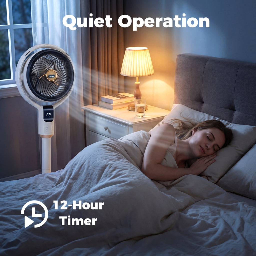 Misting Pedestal Fan Air Circulator with 90° Auto Oscillation Floor Standing Fan with 8 Speeds-White