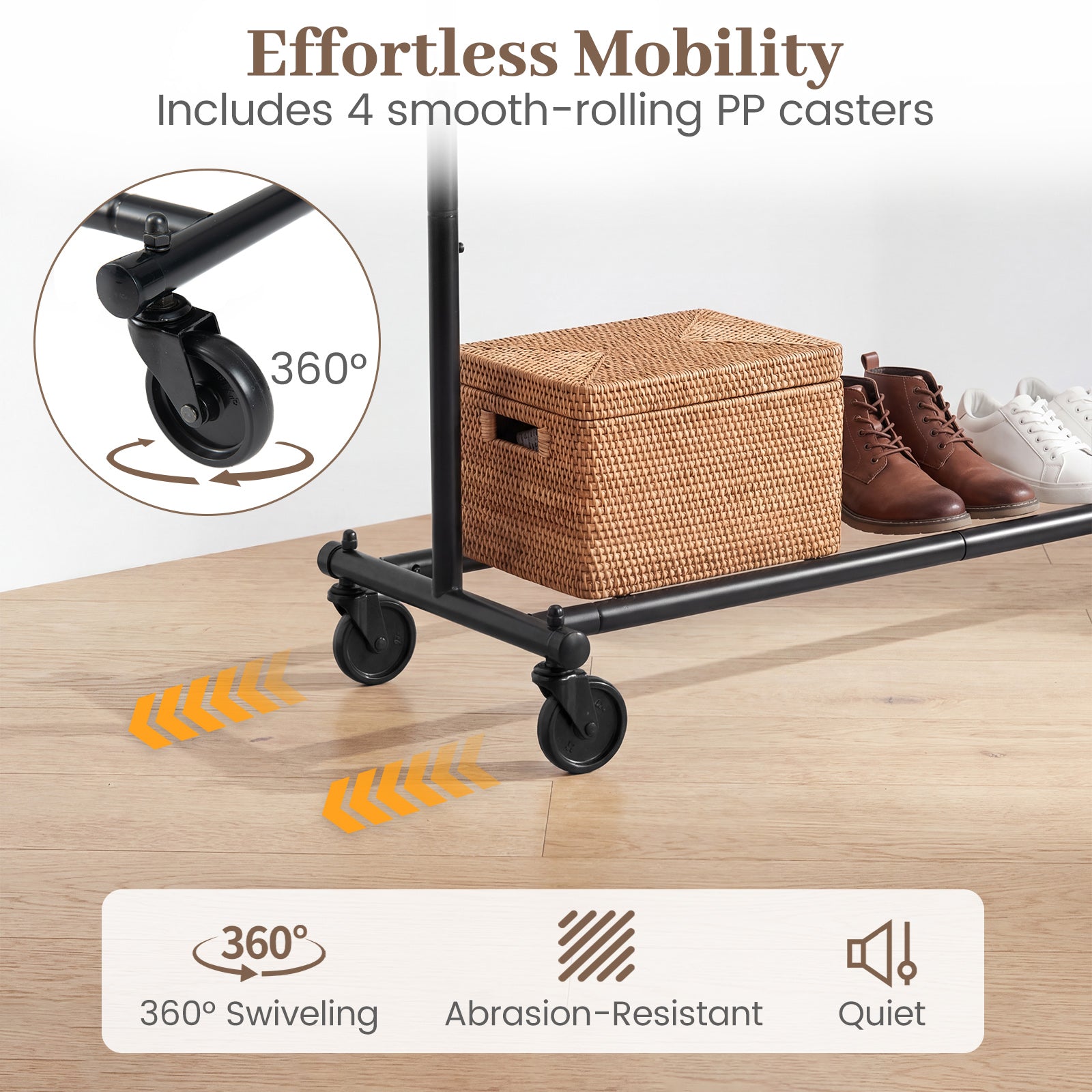 Mobile Garment Rack with Extendable Rods Heavy-Duty Metal Clothes Stand on Wheels