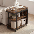 Mobile Night Stand with Foldable Swivel Top and 2-Tier Shelf for Small Spaces-Rustic Brown