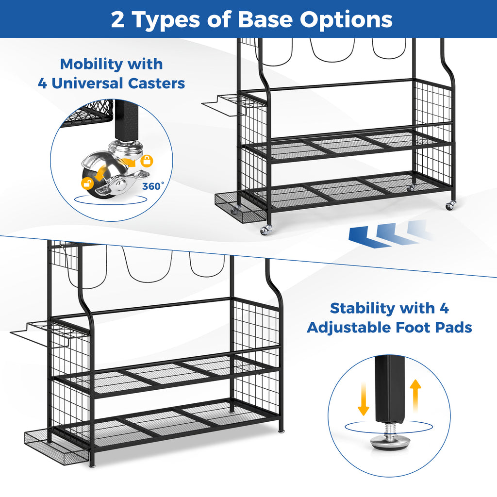 Mobile Sports Equipment Organizer with Golf Bags Storage and Club Rack-Black