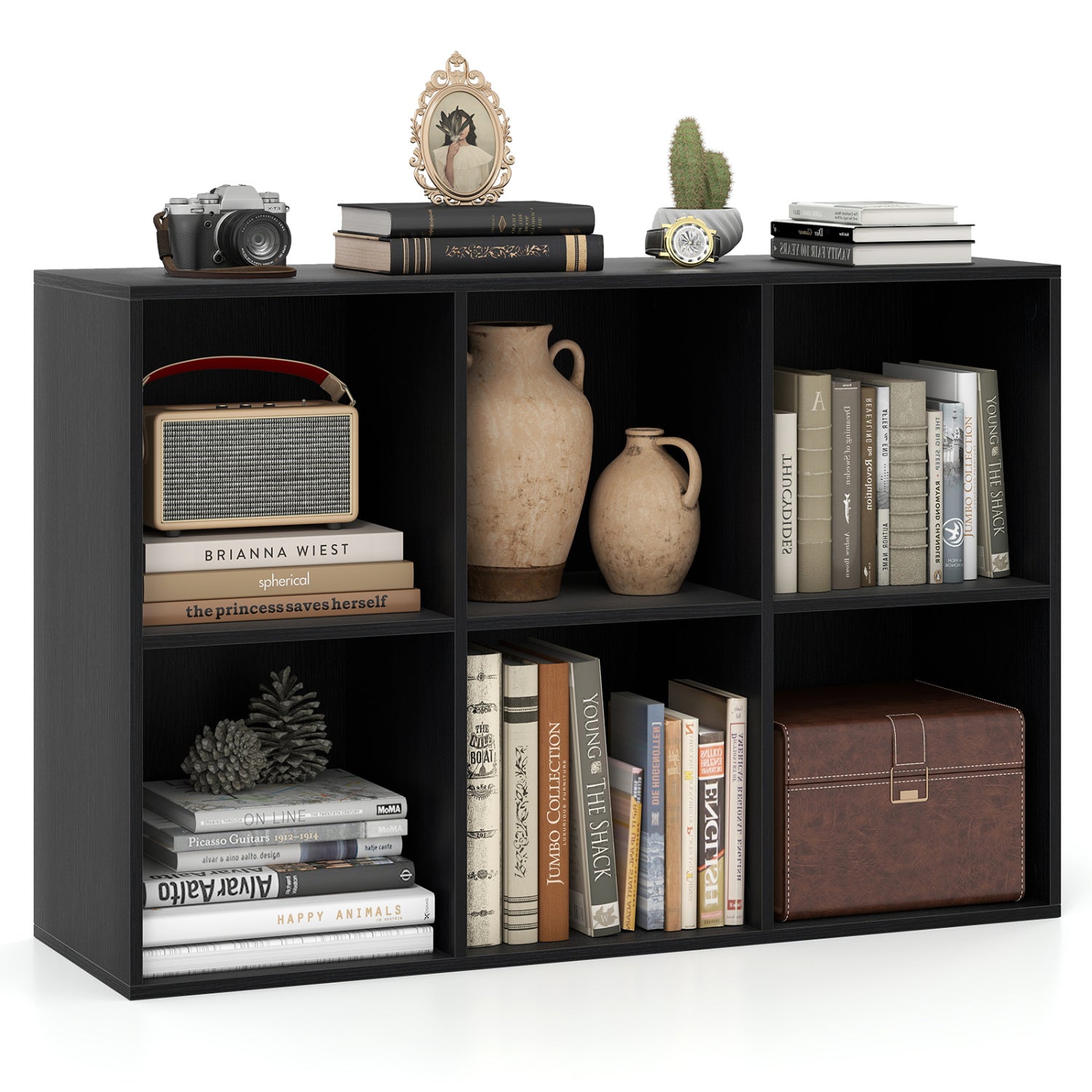 Modern 6-Cube Bookcase with Anti-tipping Kits for Bedroom Living Room-Black
