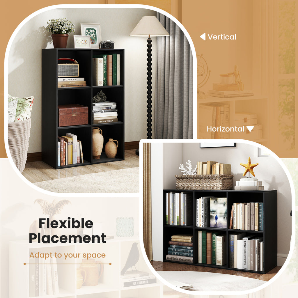 Modern 6-Cube Bookcase with Anti-tipping Kits for Bedroom Living Room-Black