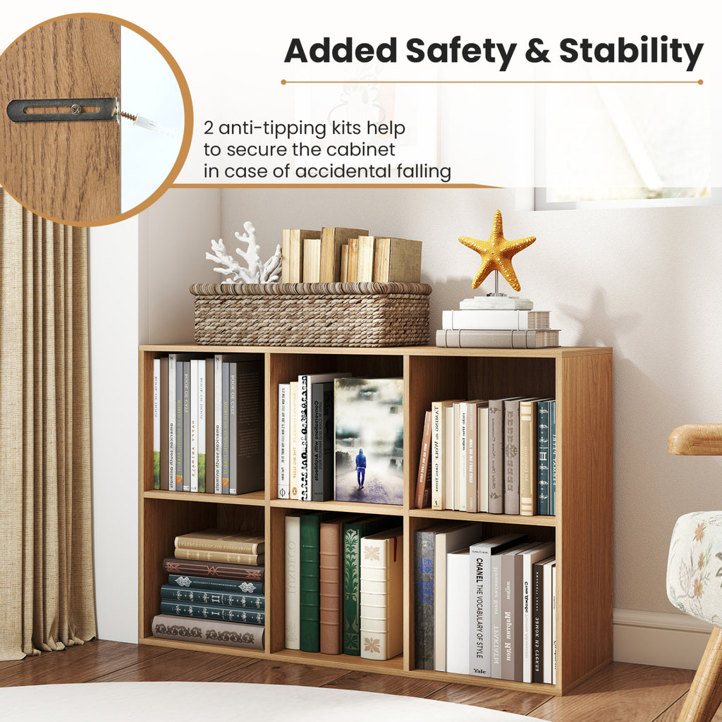 Modern 6-Cube Bookcase with Anti-tipping Kits for Bedroom Living Room-Natural