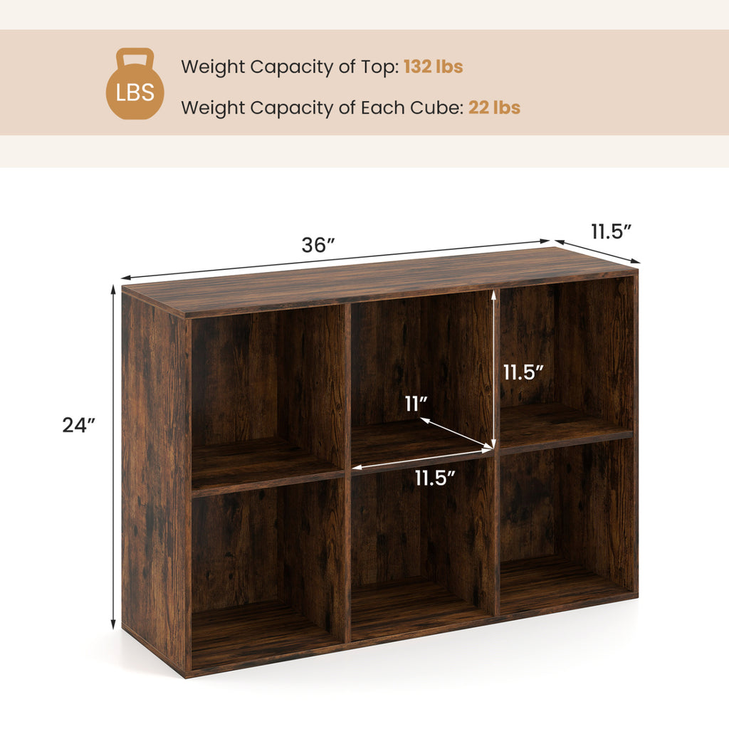 Modern 6-Cube Bookcase with Anti-tipping Kits for Bedroom Living Room-Rustic Brown