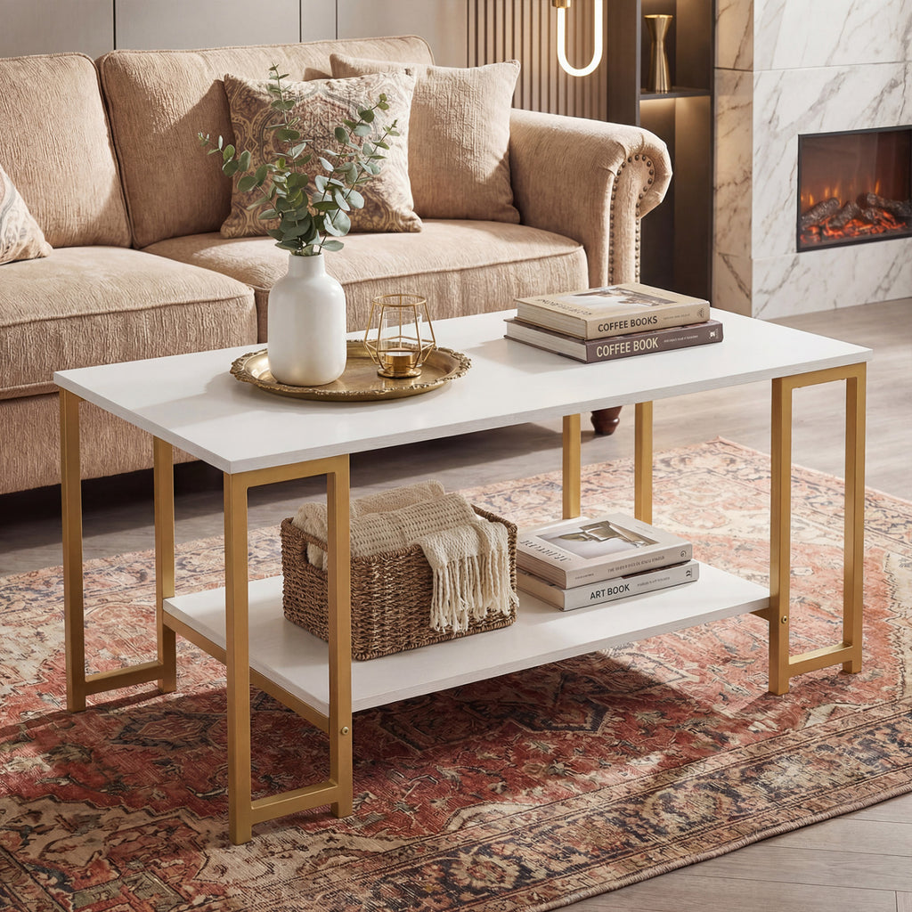Modern Accent Table with Open Storage Shelf for Apartment and Lounge-White