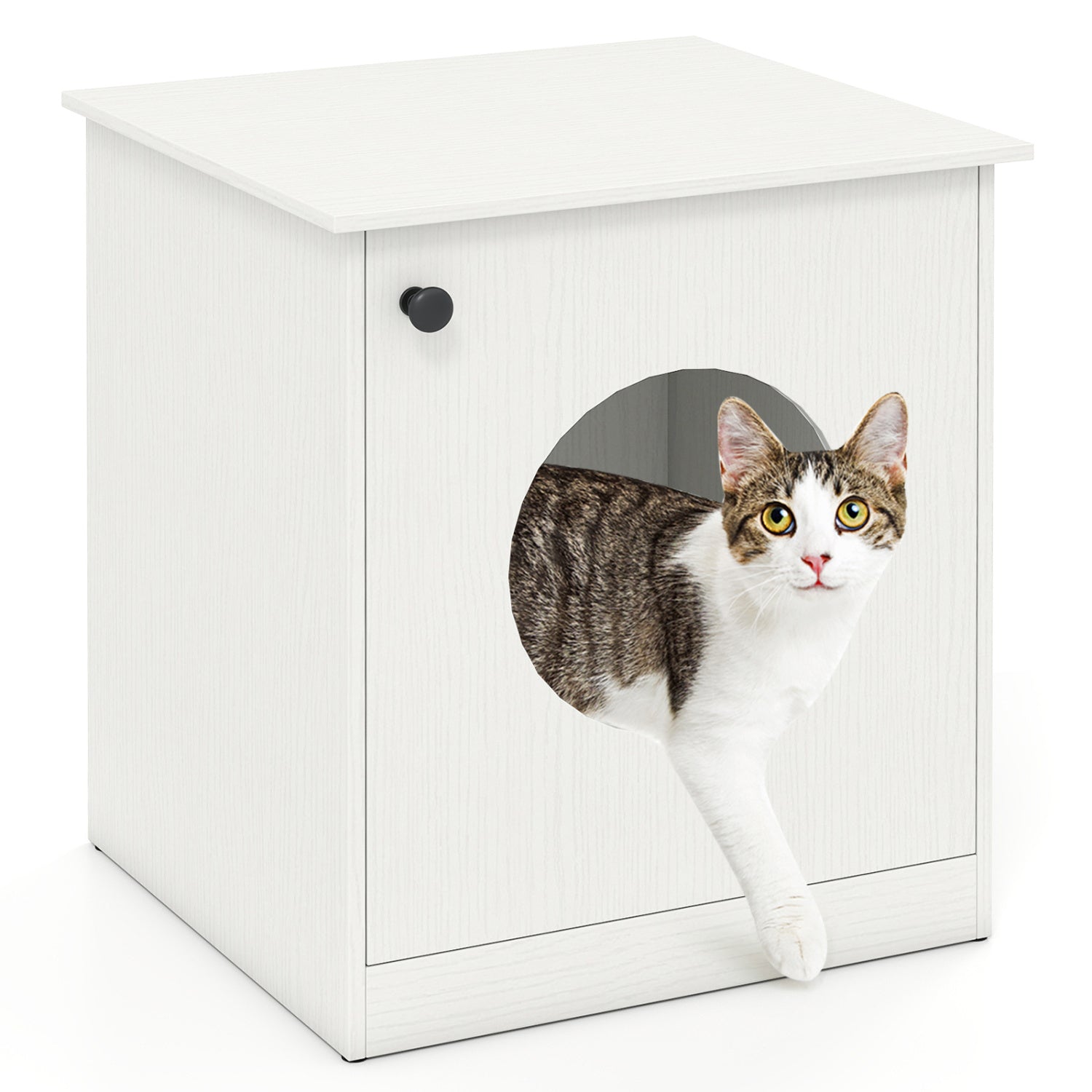 Modern Cat Litter Box Enclosure for Small to Large Cats-White