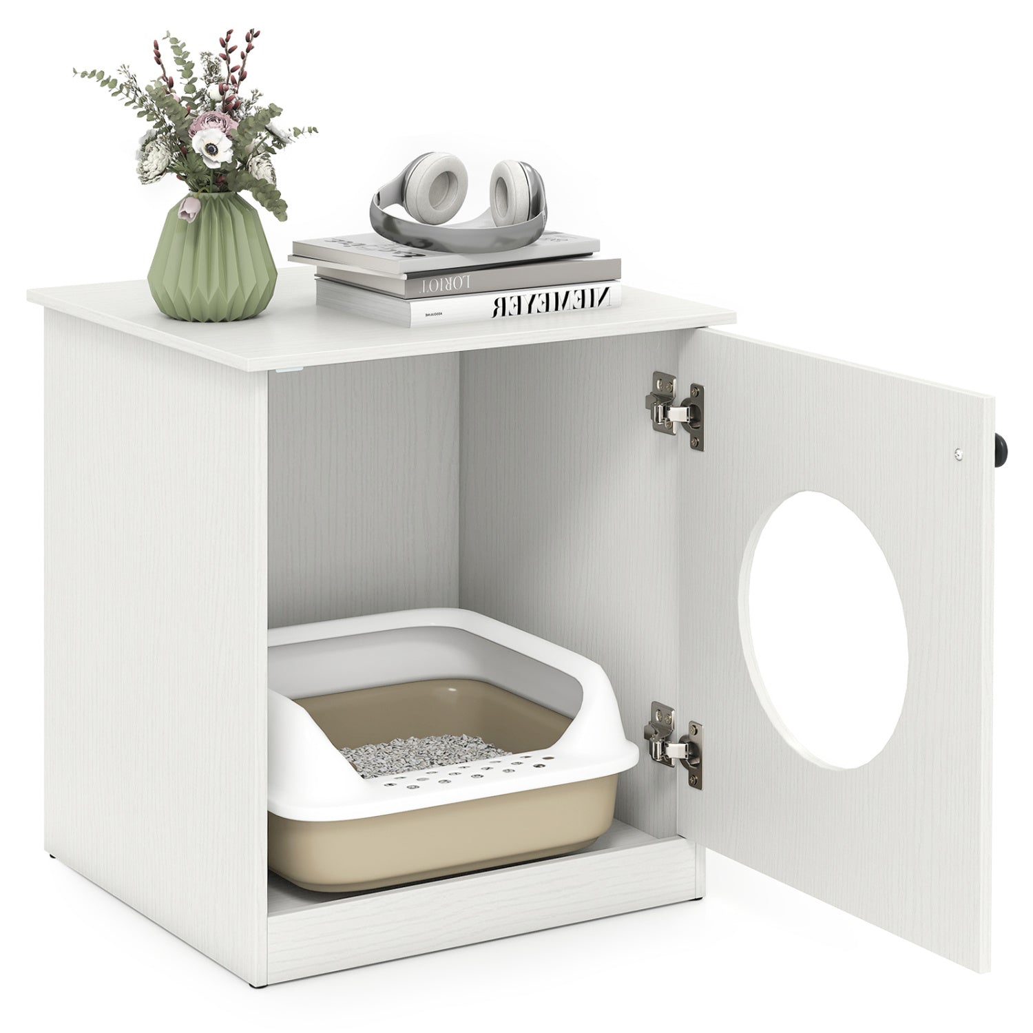 Modern Cat Litter Box Enclosure for Small to Large Cats-White
