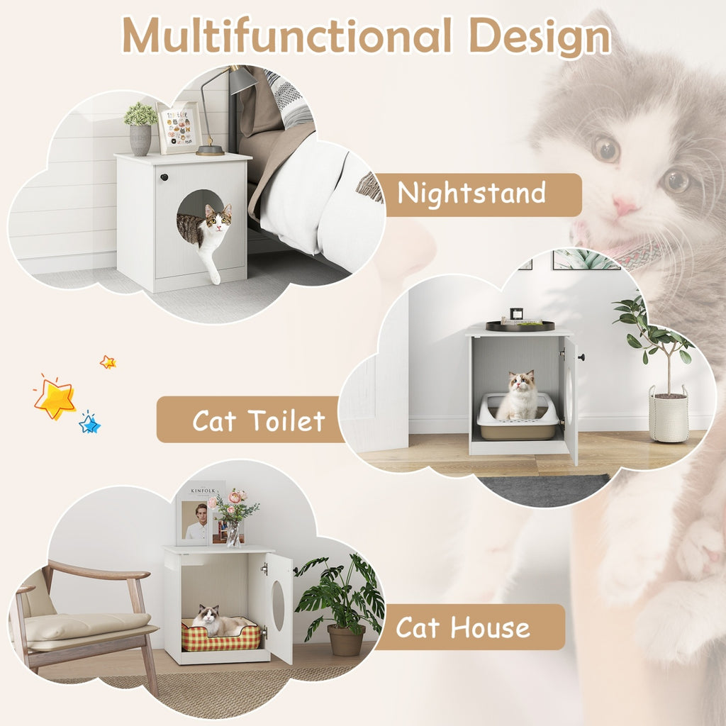 Modern Cat Litter Box Enclosure for Small to Large Cats-White
