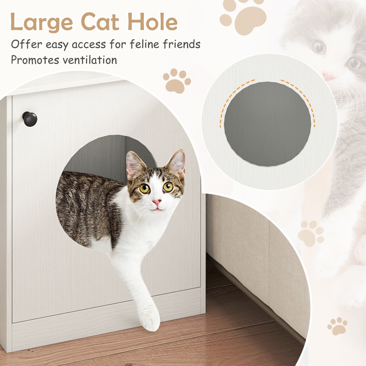 Modern Cat Litter Box Enclosure for Small to Large Cats-White