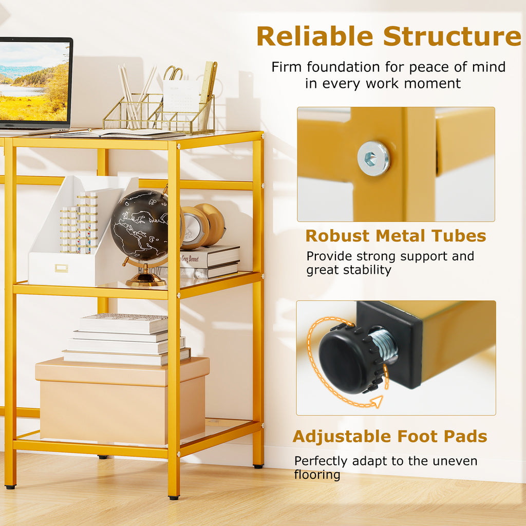 Modern Console Table with 2 Open Shelves and Metal Frame-Golden