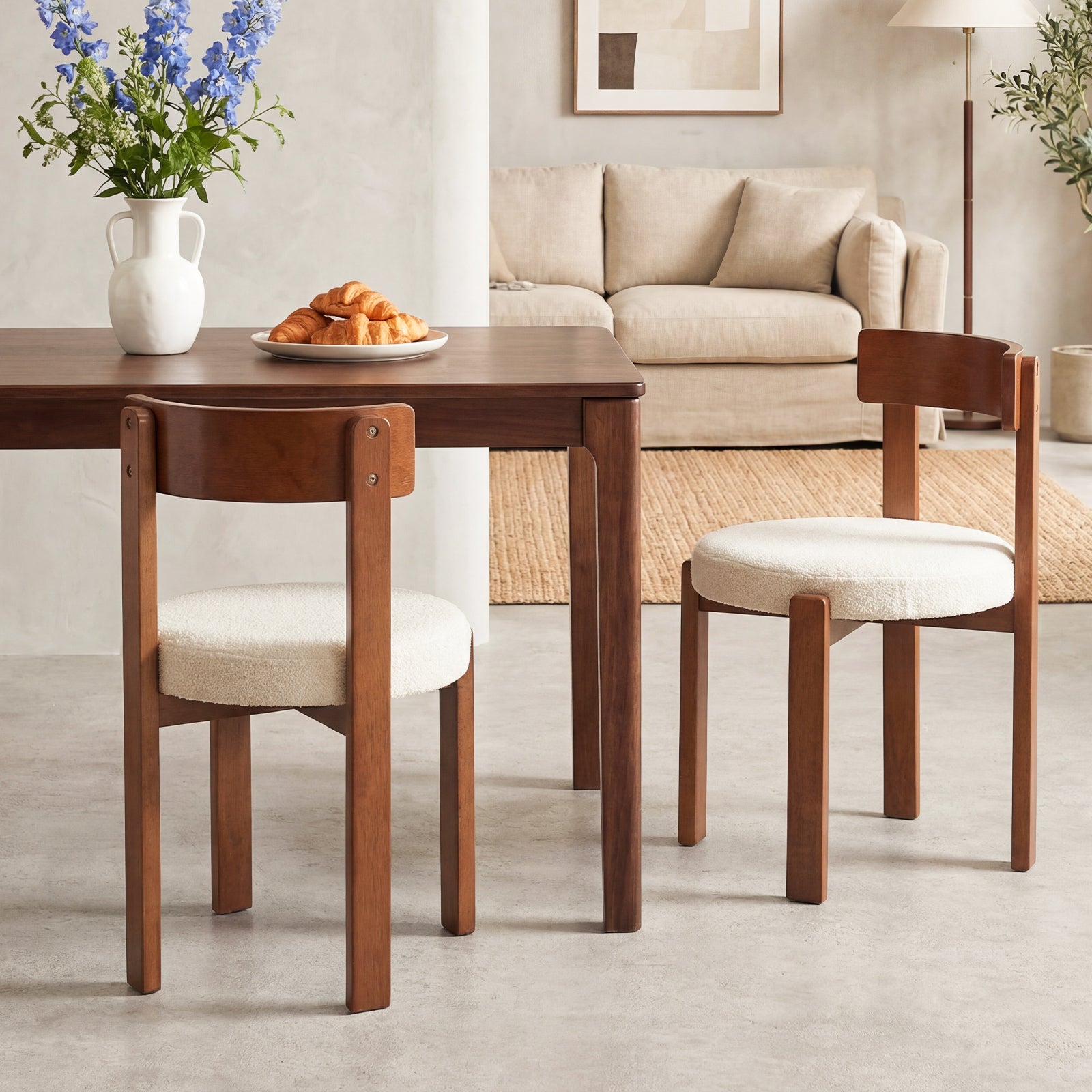 Modern Dining Chairs Set of 4 with Solid Rubber Wood Legs-Brown