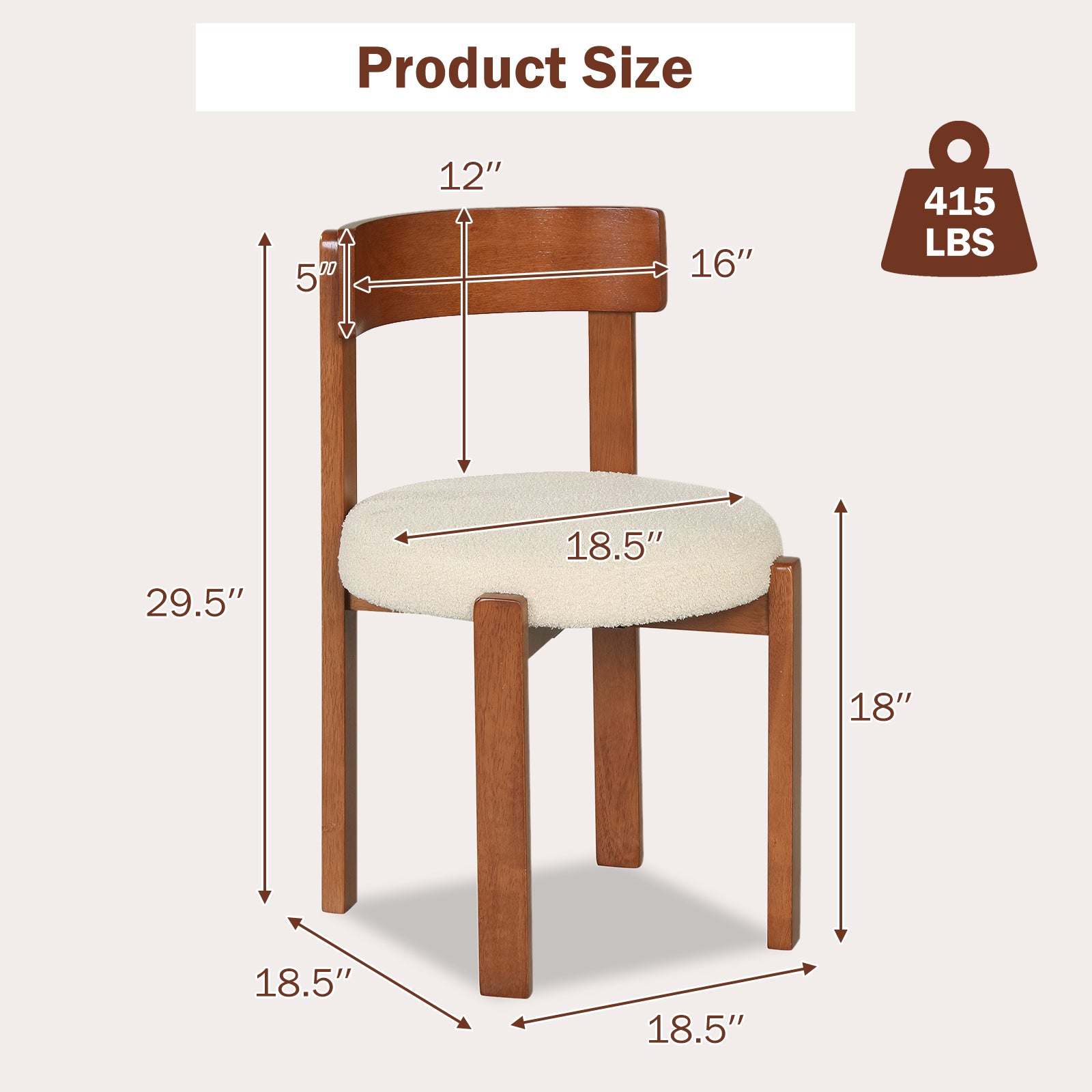 Modern Dining Chairs Set of 4 with Solid Rubber Wood Legs-Brown