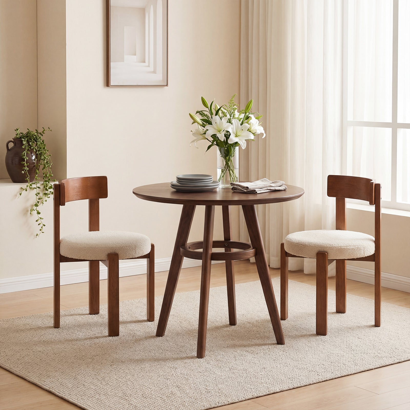 Modern Dining Chairs Set of 4 with Solid Rubber Wood Legs-Brown
