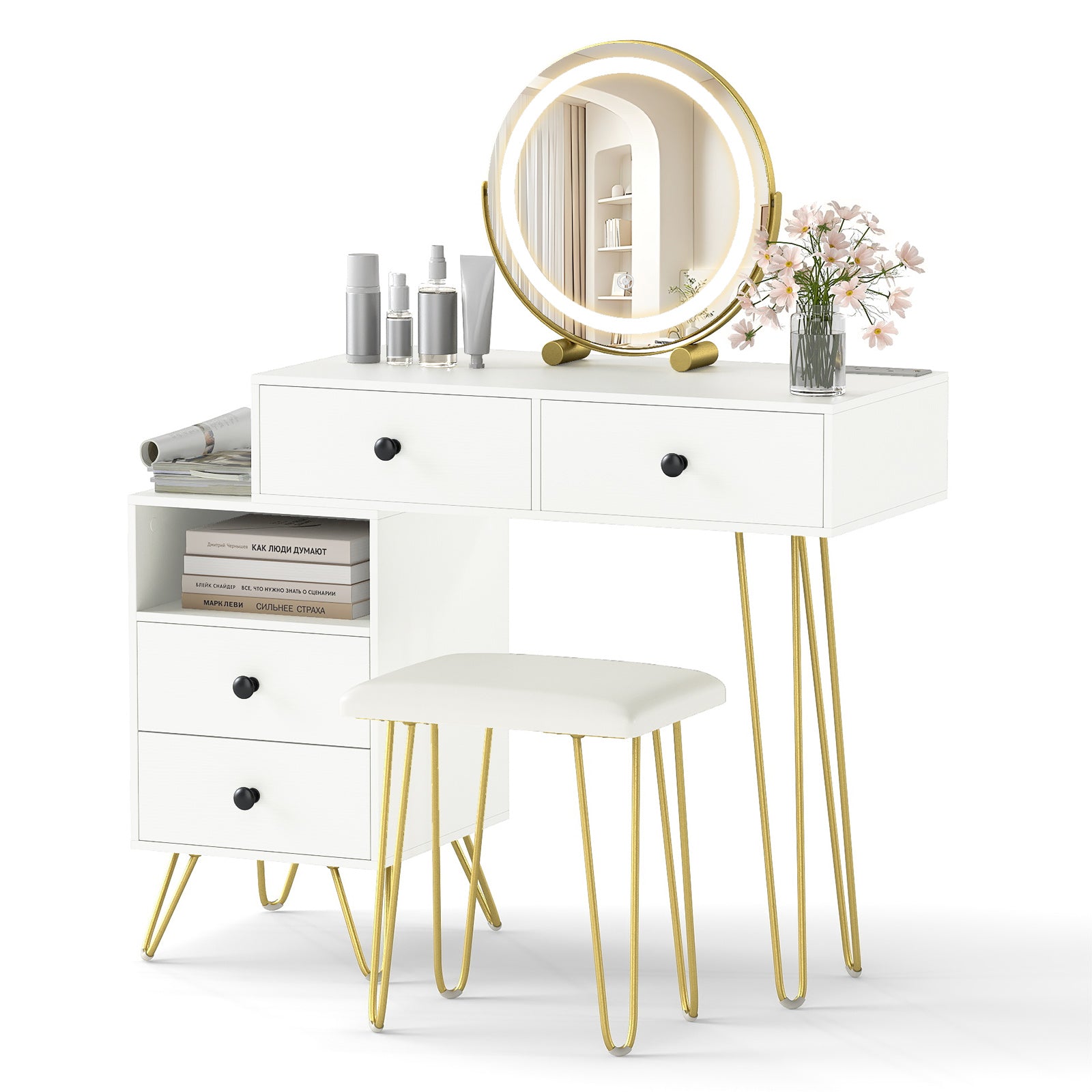 Modern Dressing Table with Storage Cabinet-Off white