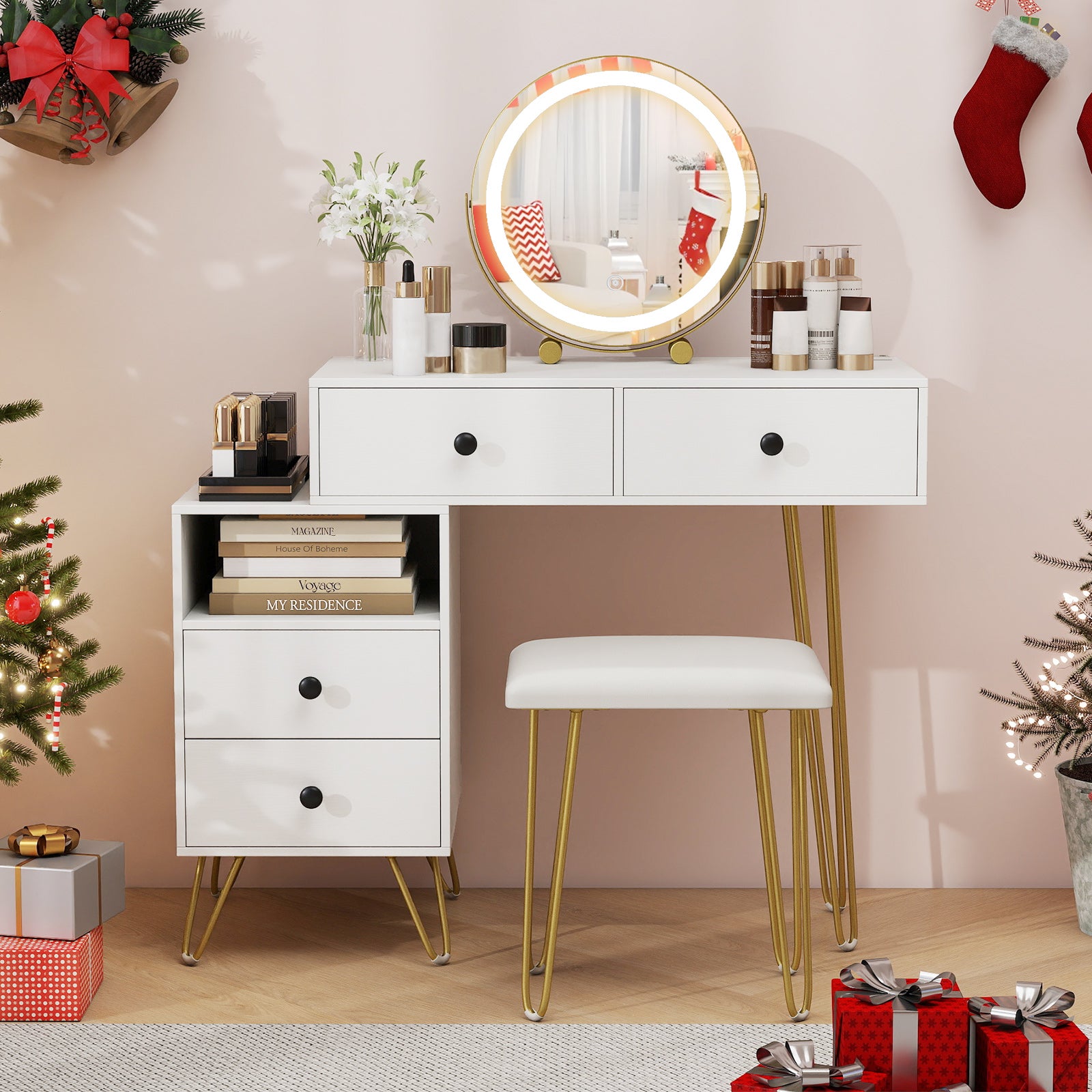Modern Dressing Table with Storage Cabinet-Off white