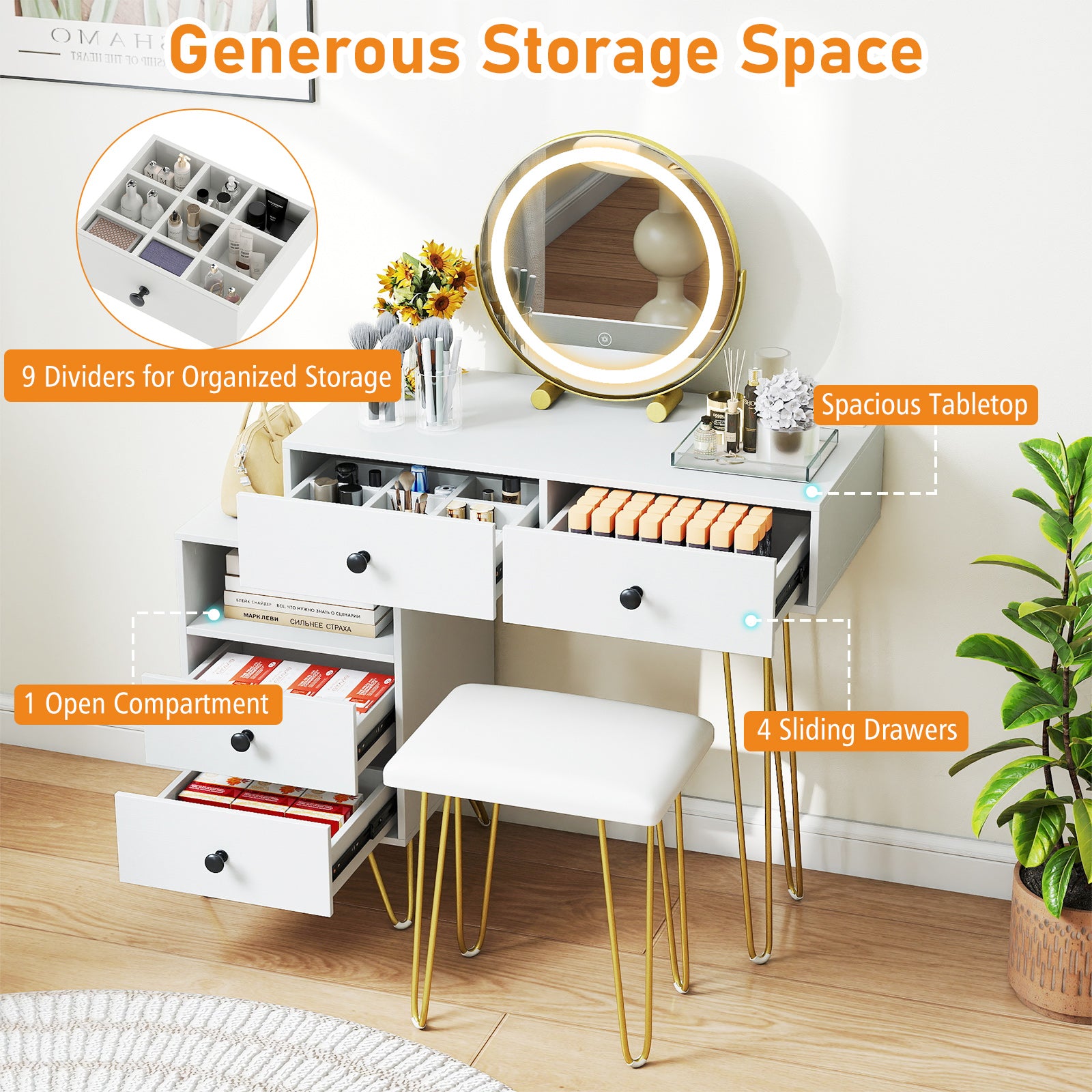 Modern Dressing Table with Storage Cabinet-Off white