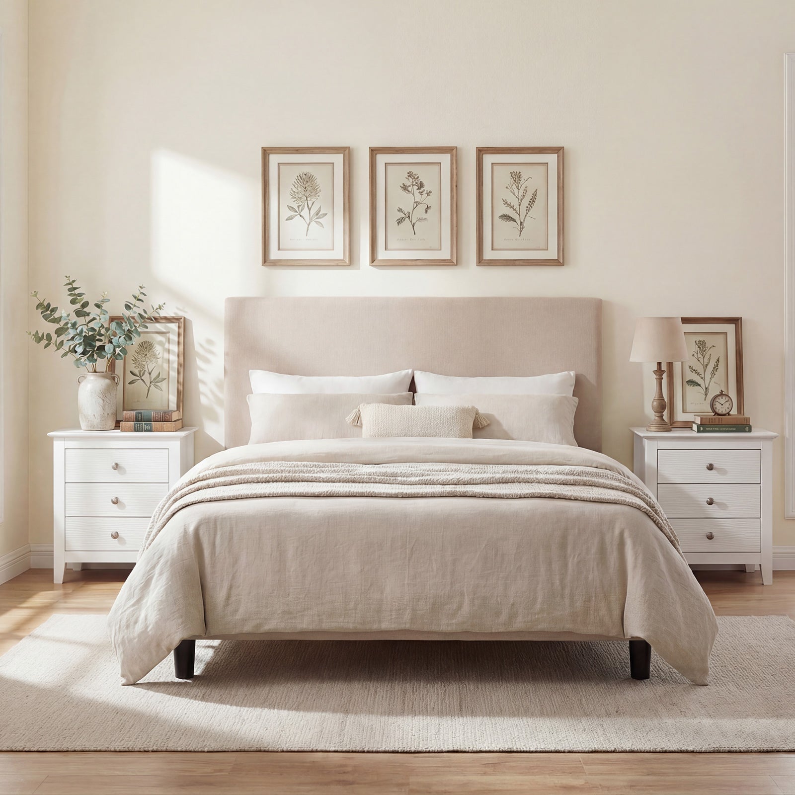 Modern Farmhouse 3-Drawer NightStand with Wood Grain Accents and Sleek Knobs-White