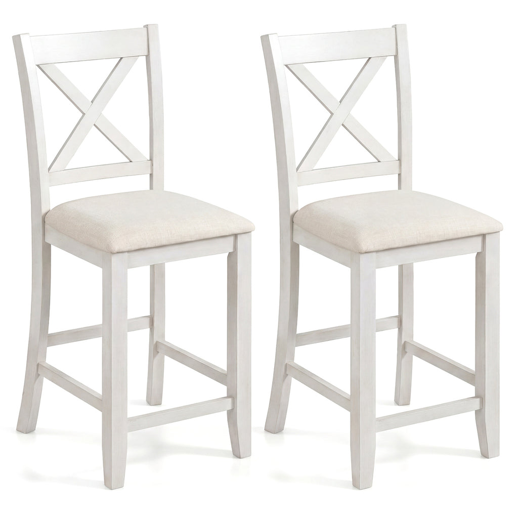 Modern Farmhouse Counter Height Stools with Footrest and Cushion-White
