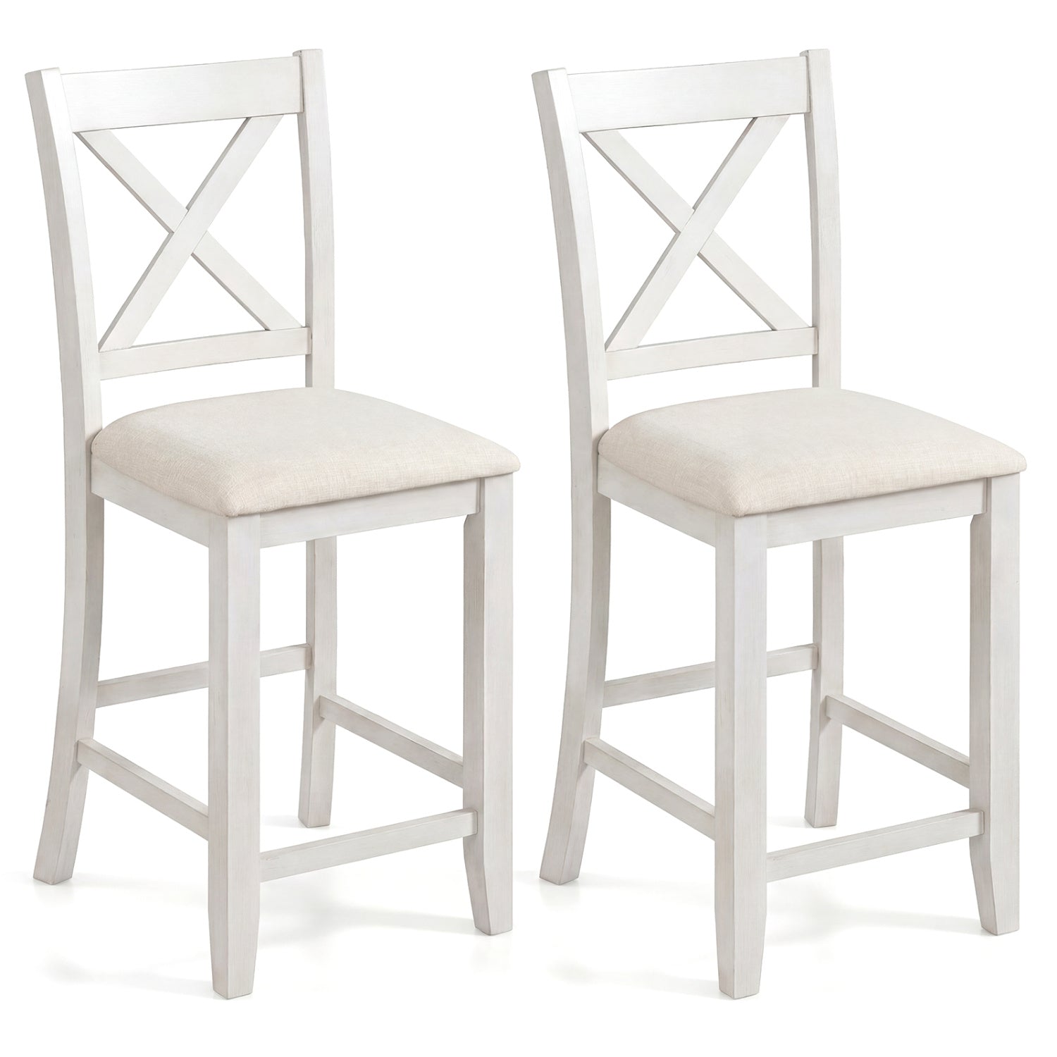 Modern Farmhouse Counter Height Stools with Footrest and Cushion-White