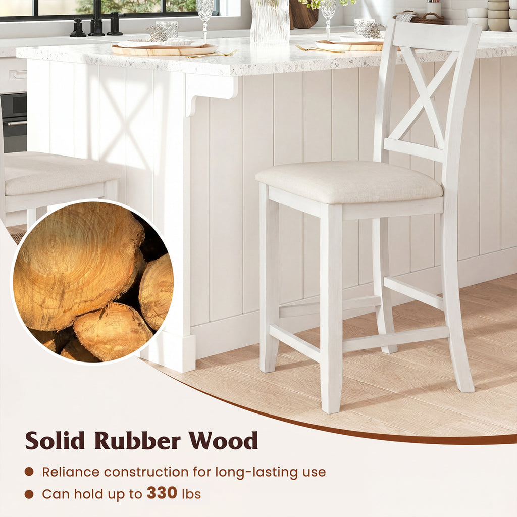 Modern Farmhouse Counter Height Stools with Footrest and Cushion-White