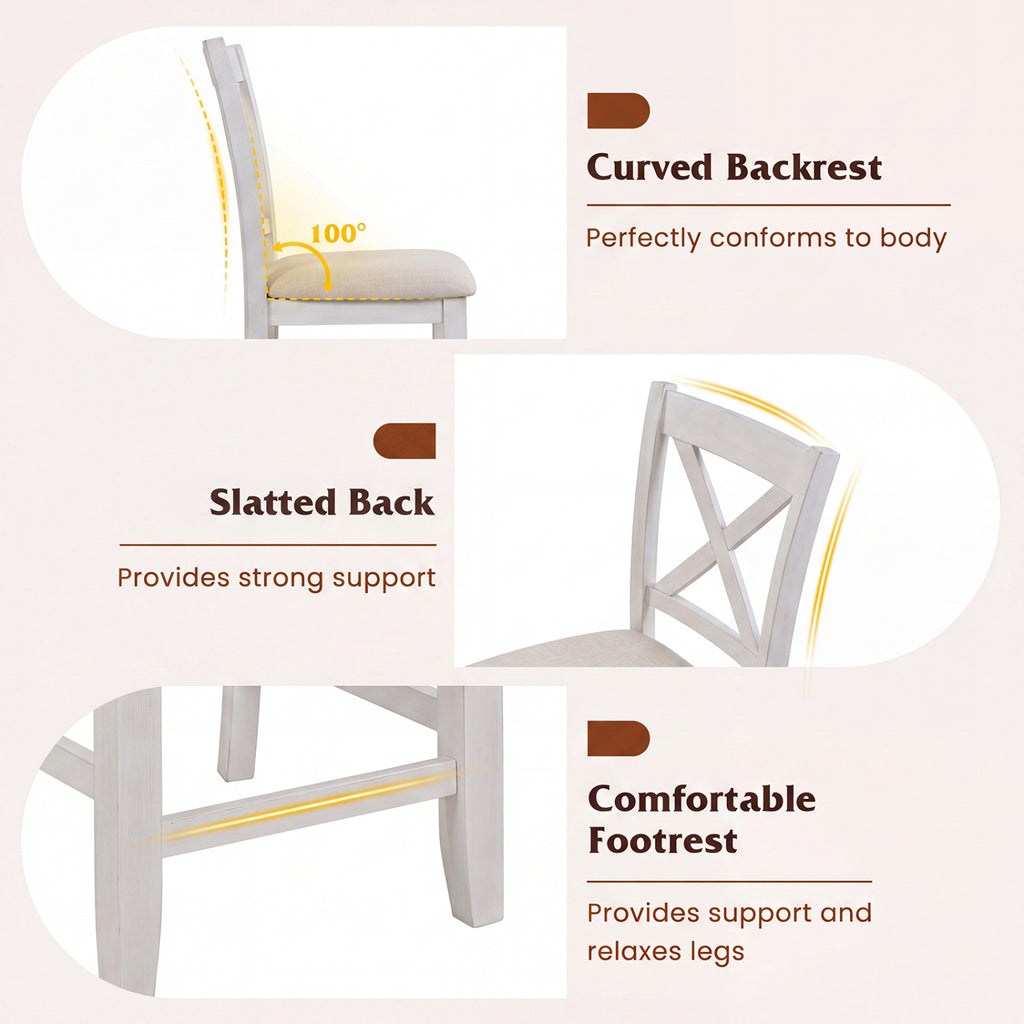 Modern Farmhouse Counter Height Stools with Footrest and Cushion-White