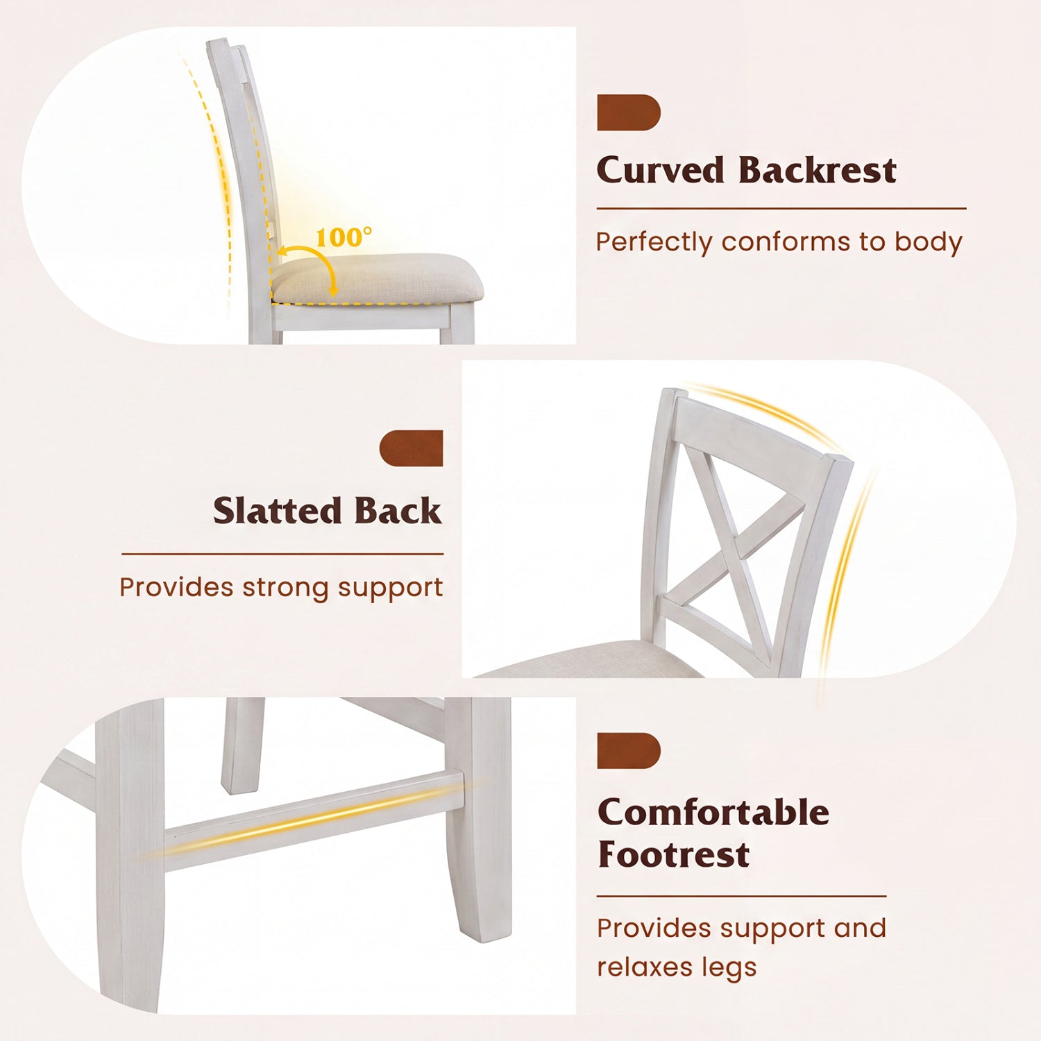 Modern Farmhouse Counter Height Stools with Footrest and Cushion-White