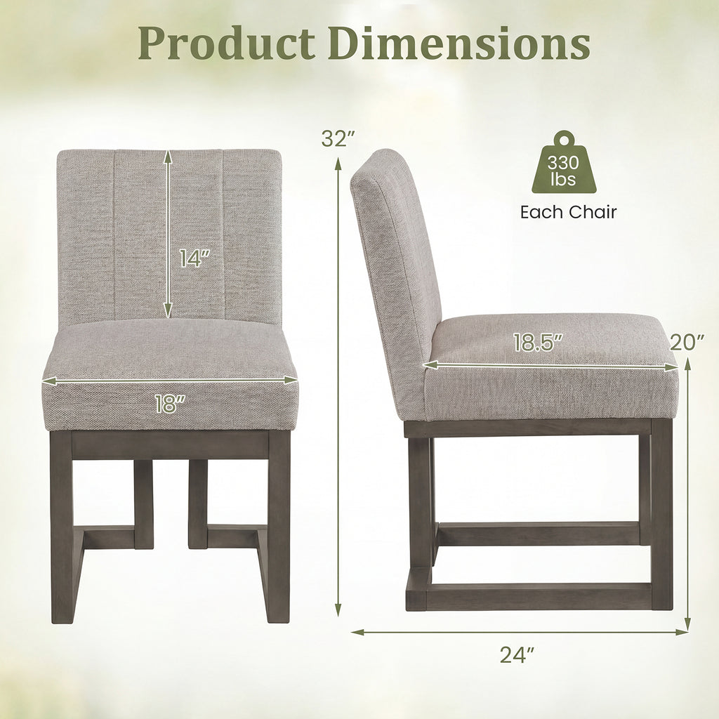 Modern Farmhouse Fabric Dining Chairs Set of 2 with 5.5" Thickened Padded Seat-Gray