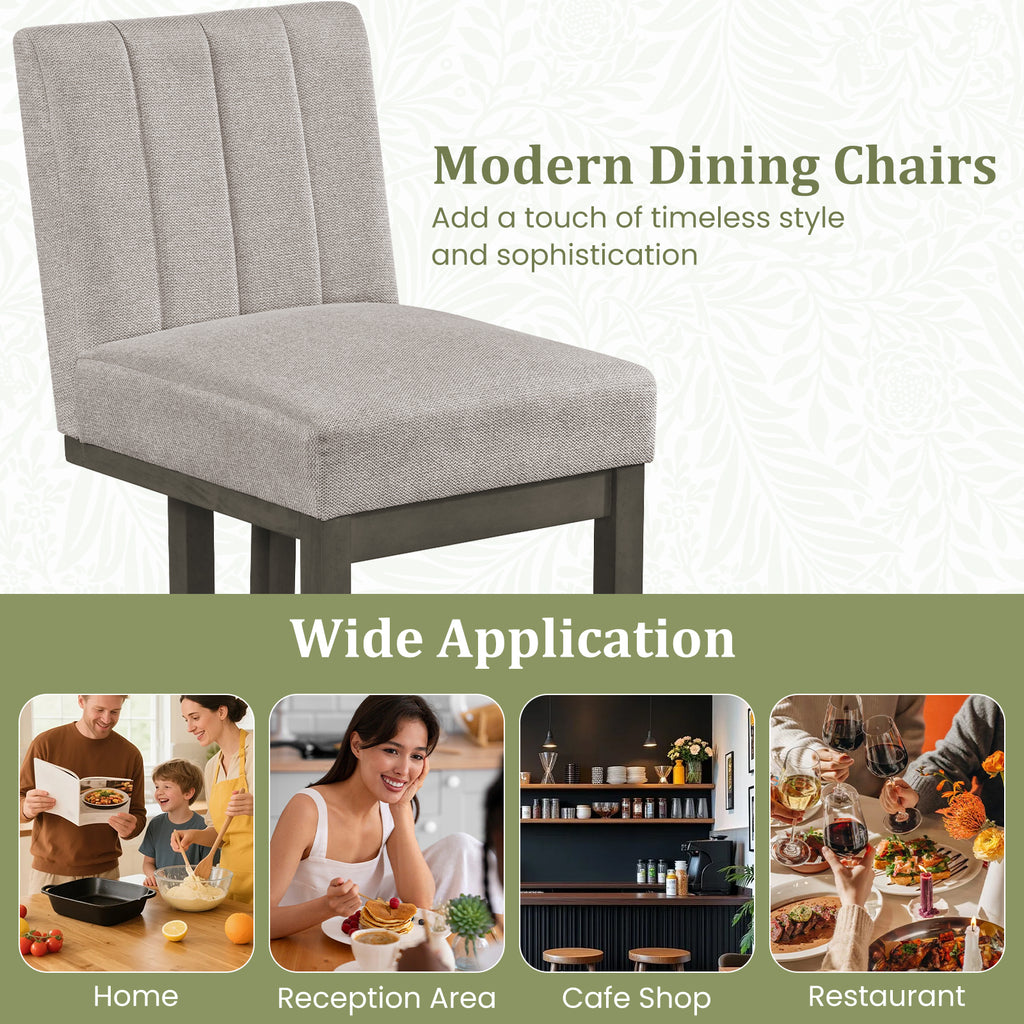 Modern Farmhouse Fabric Dining Chairs Set of 2 with 5.5" Thickened Padded Seat-Gray