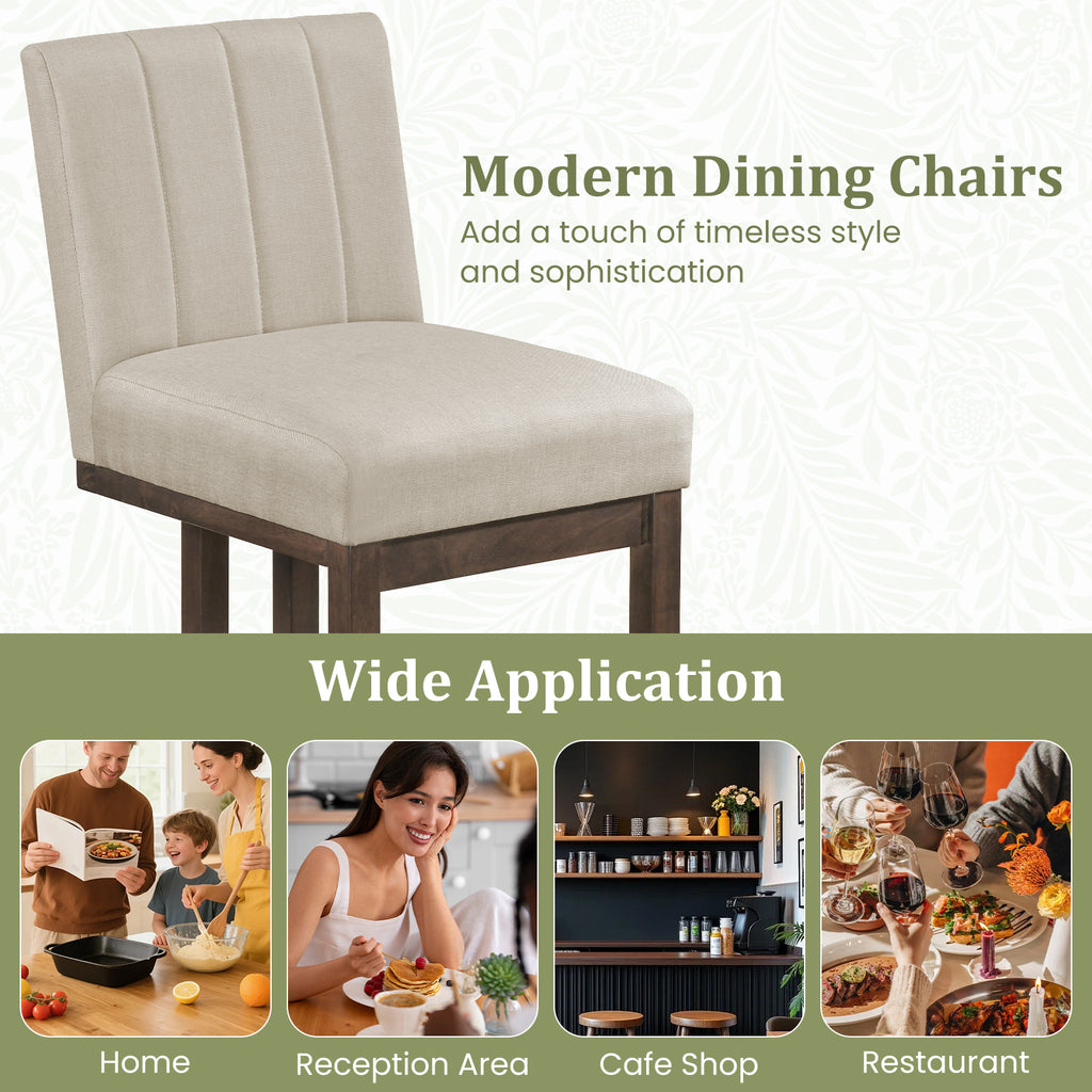 Modern Farmhouse Fabric Dining Chairs Set of 2 with 5.5" Thickened Padded Seat-Walnut