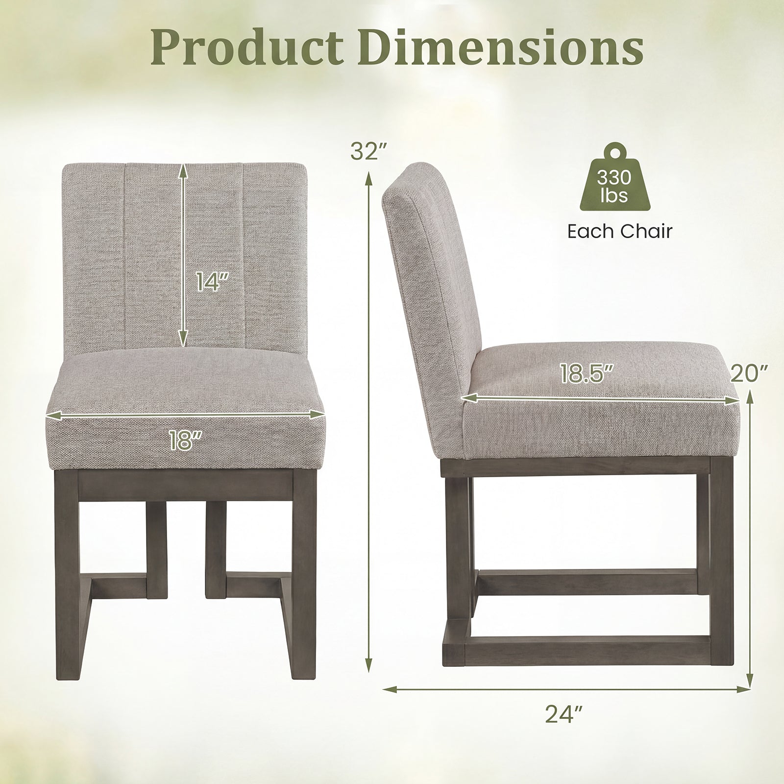 Modern Farmhouse Fabric Dining Chairs Set of 4 with 5.5" Thickened Padded Seat-Gray